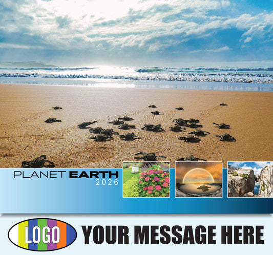2026 Business Promotion Calendar - Planet Earth - Printed with your Logo, Name and message