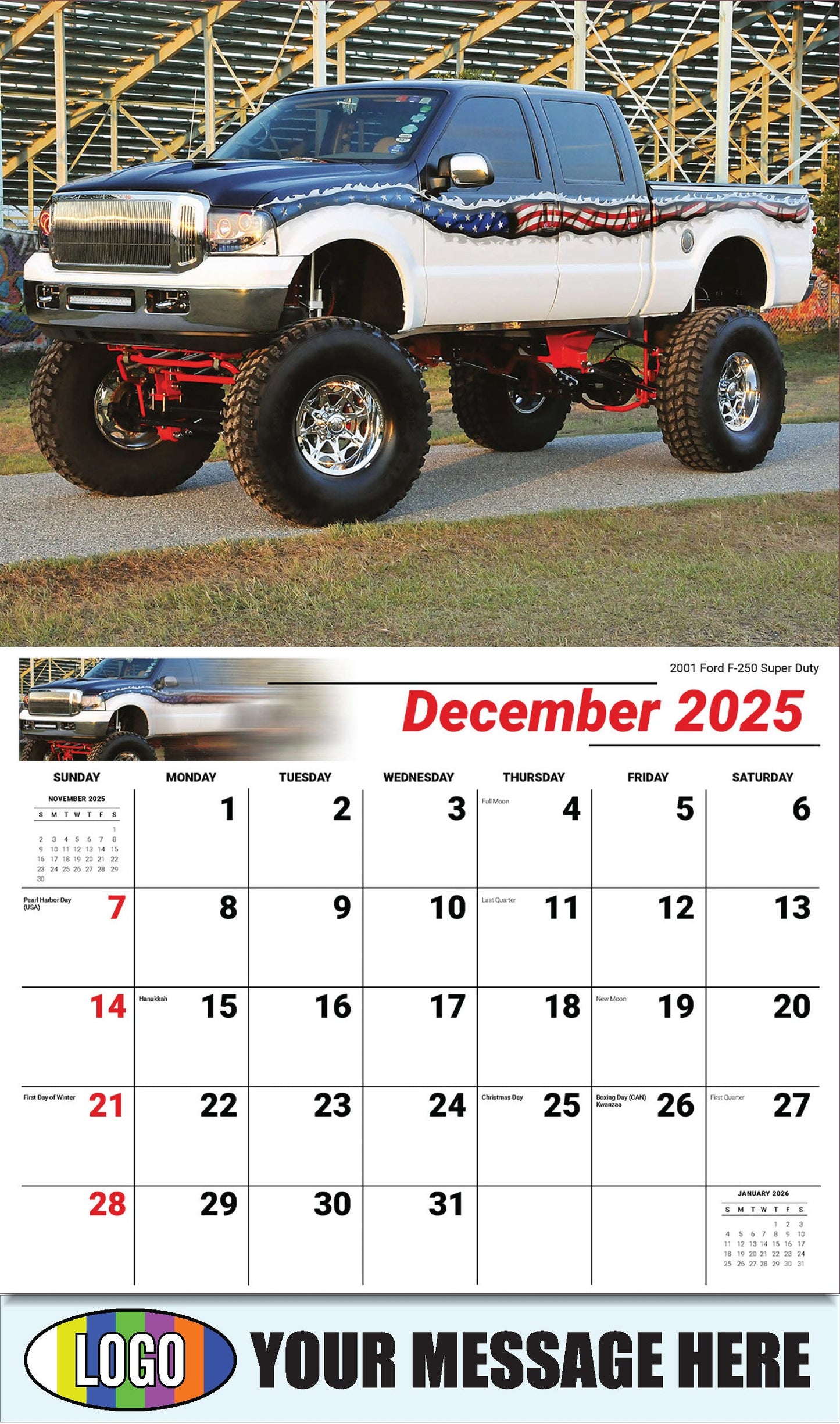 2026 Business Promotional Calendar - Pumped-Up Pickups - 2001 Ford F-250 Super Duty - December_a