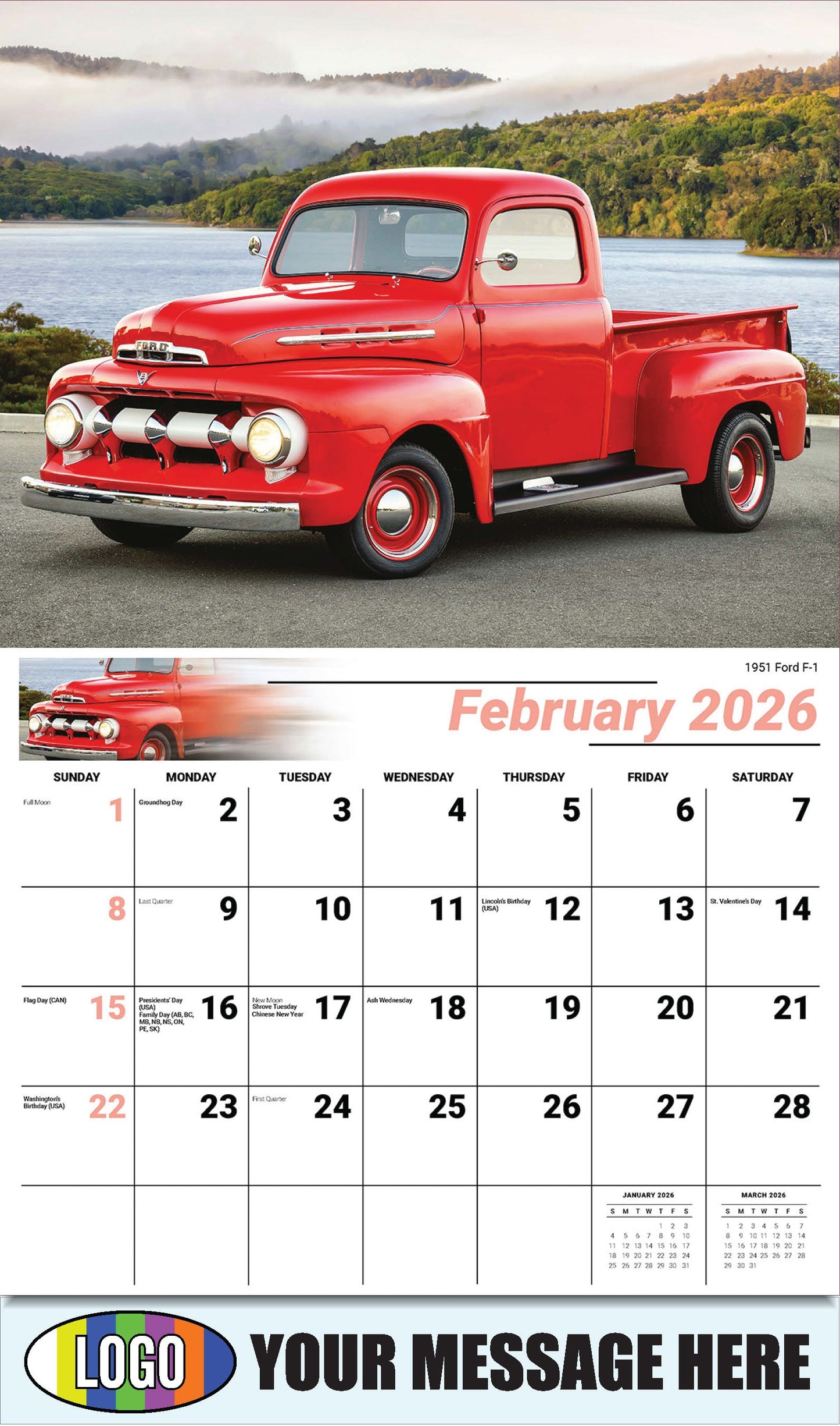 2026 Business Promotional Calendar - Pumped-Up Pickups - 1951 Ford F-1 Pickup - February