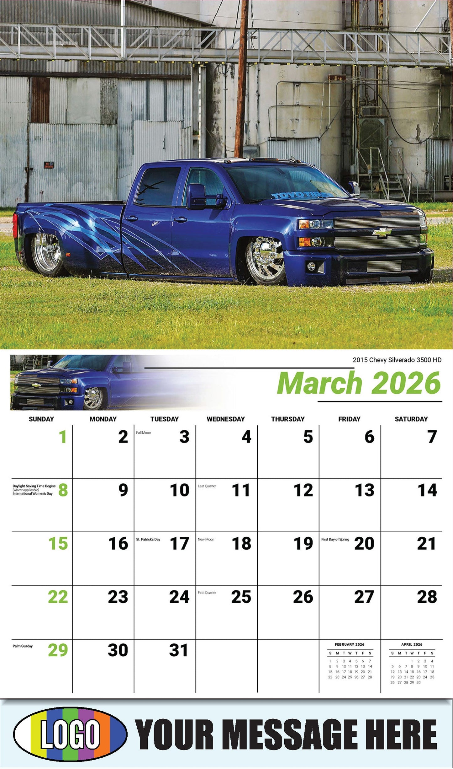 2026 Business Promotional Calendar - Pumped-Up Pickups - 2015 Chevy Silverado 3500 HD - March