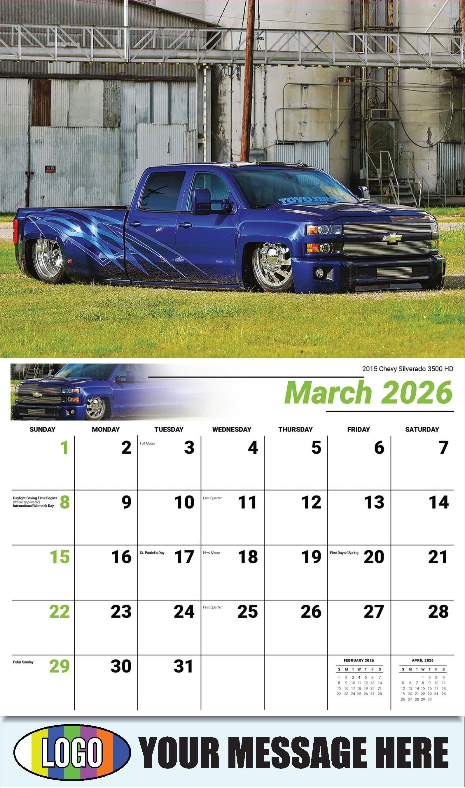2026 Business Promotional Calendar - Pumped-Up Pickups - 2015 Chevy Silverado 3500 HD - March