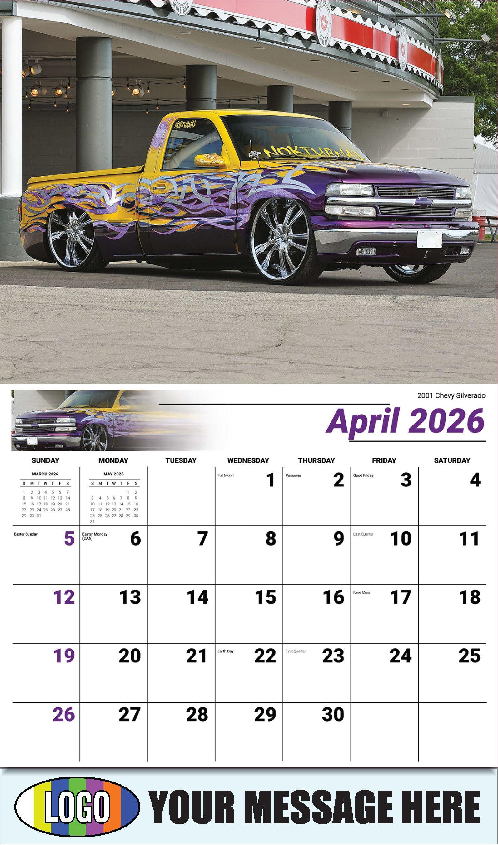 2026 Business Advertising Calendar - Pumped-Up Pickups - 2001 Chevy Silverado - April