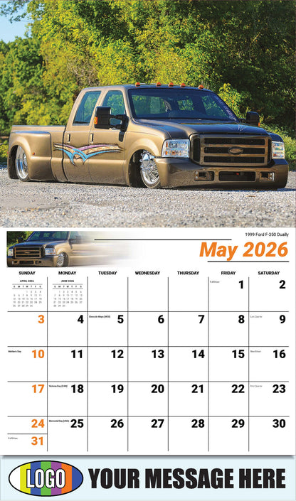 2026 Business Advertising Calendar - Pumped-Up Pickups - 1999 Ford F350 Dually - May