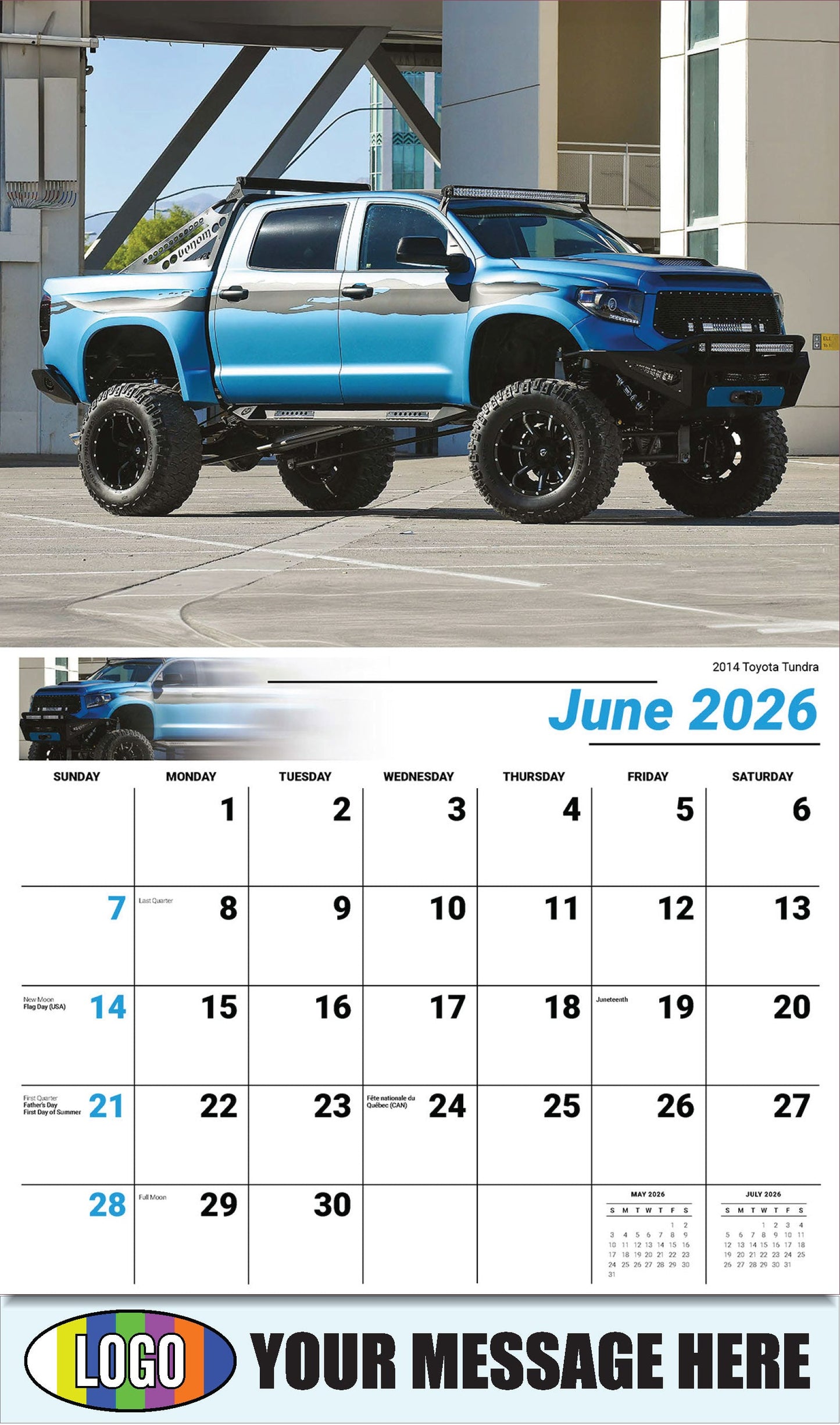 2026 Business Advertising Calendar - Pumped-Up Pickups - 2014 Toyota Tundra - June