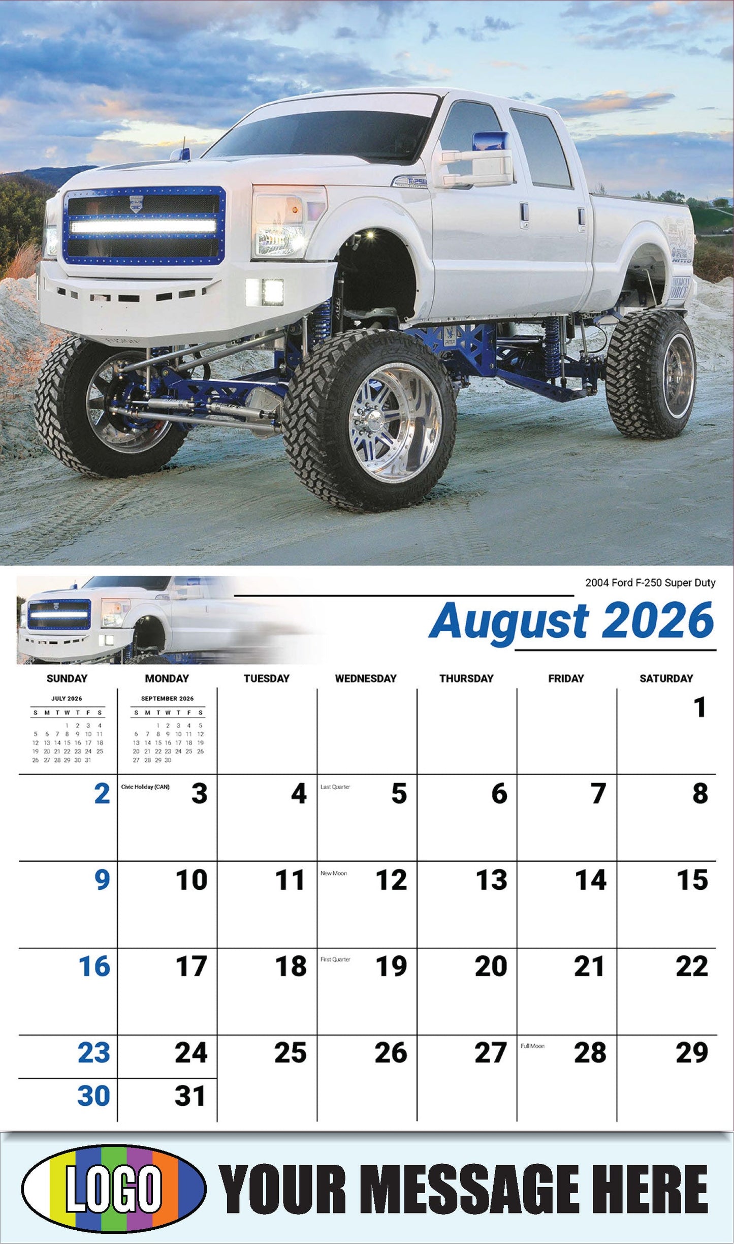 2026 Business Promo Calendar - Pumped-Up Pickups - 2004 Ford F-250 Super Duty - August