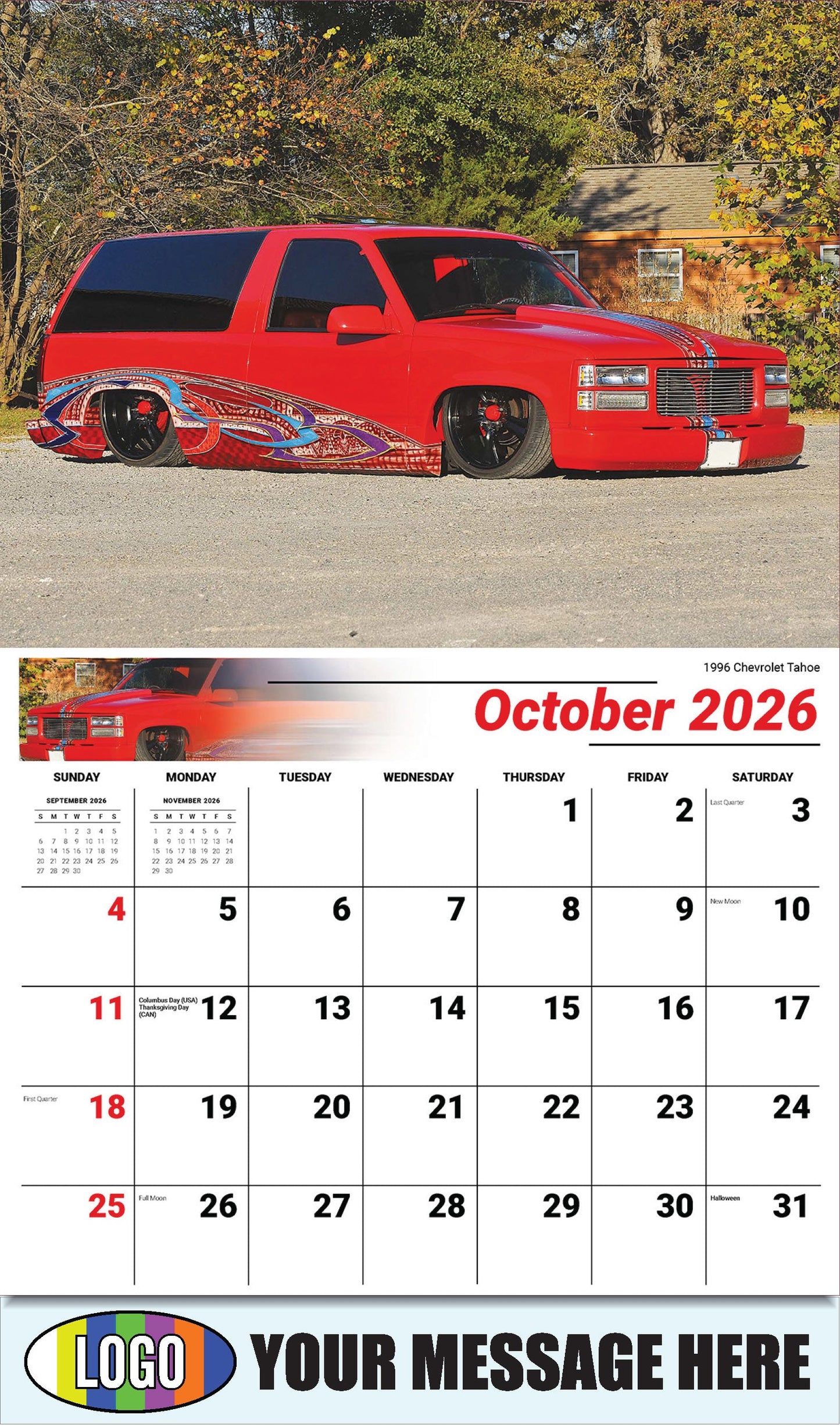 2026 Business Promotion Calendar - Pumped-Up Pickups - 1996 Chevrolet Tahoe - October