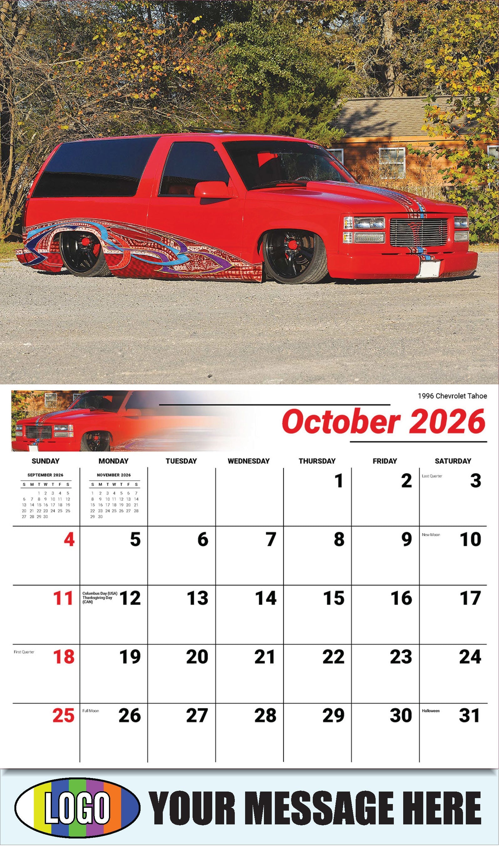2026 Business Promotion Calendar - Pumped-Up Pickups - 1996 Chevrolet Tahoe - October
