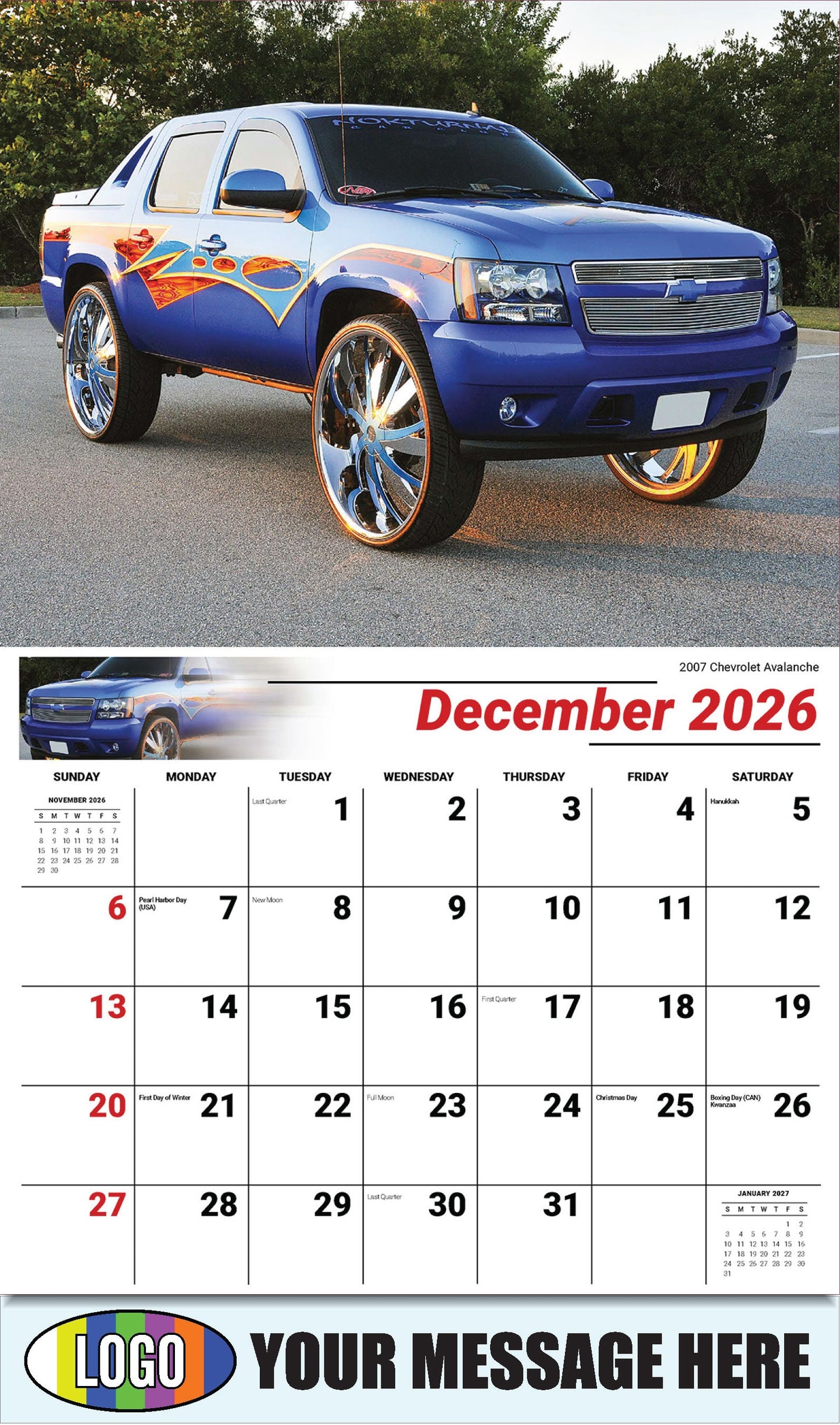 2026 Business Promotion Calendar - Pumped-Up Pickups - 2007 Chevrolet Avalanche - December