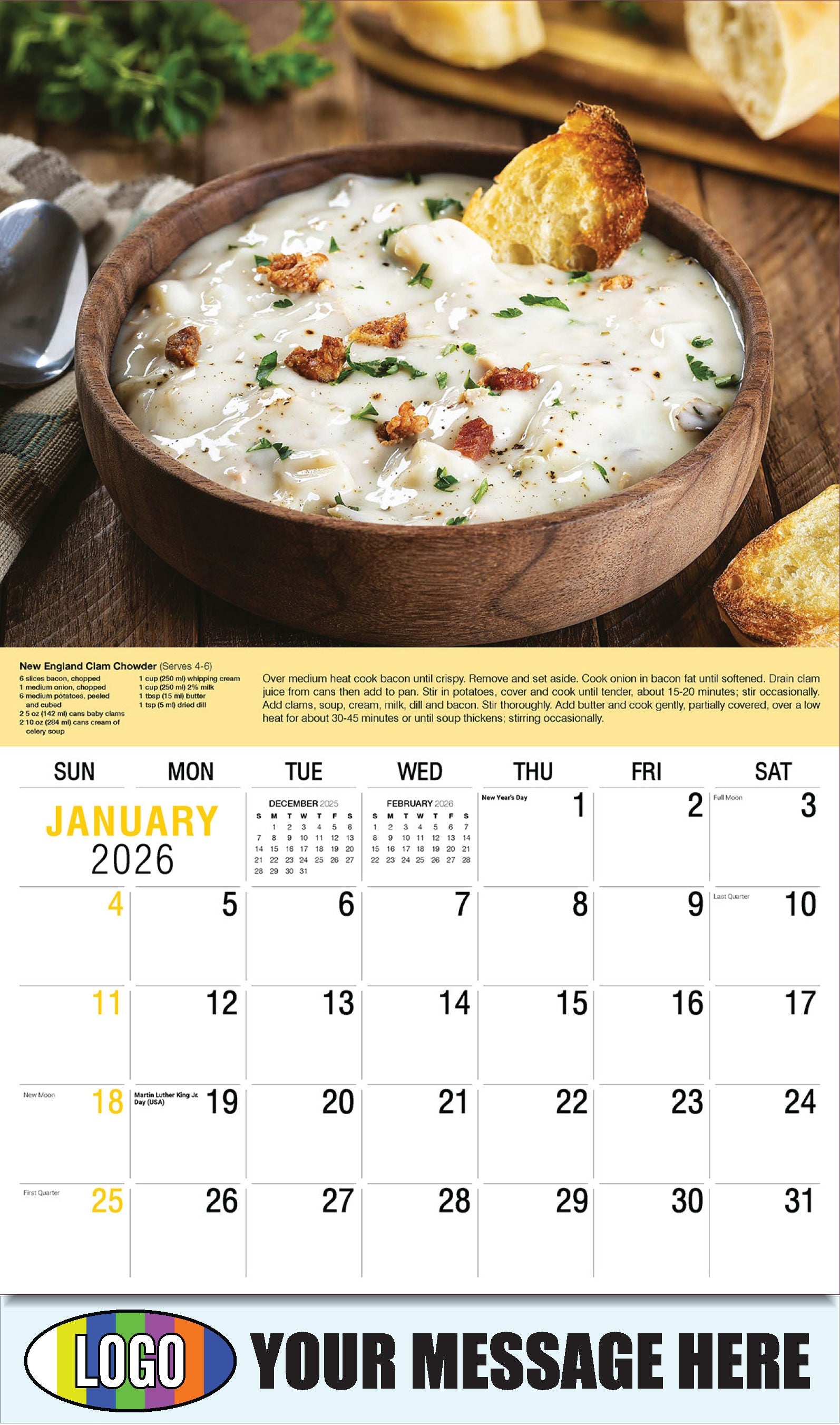 New England Clam Chowder  - Recipe - 2026 Business Promotional Calendar - January