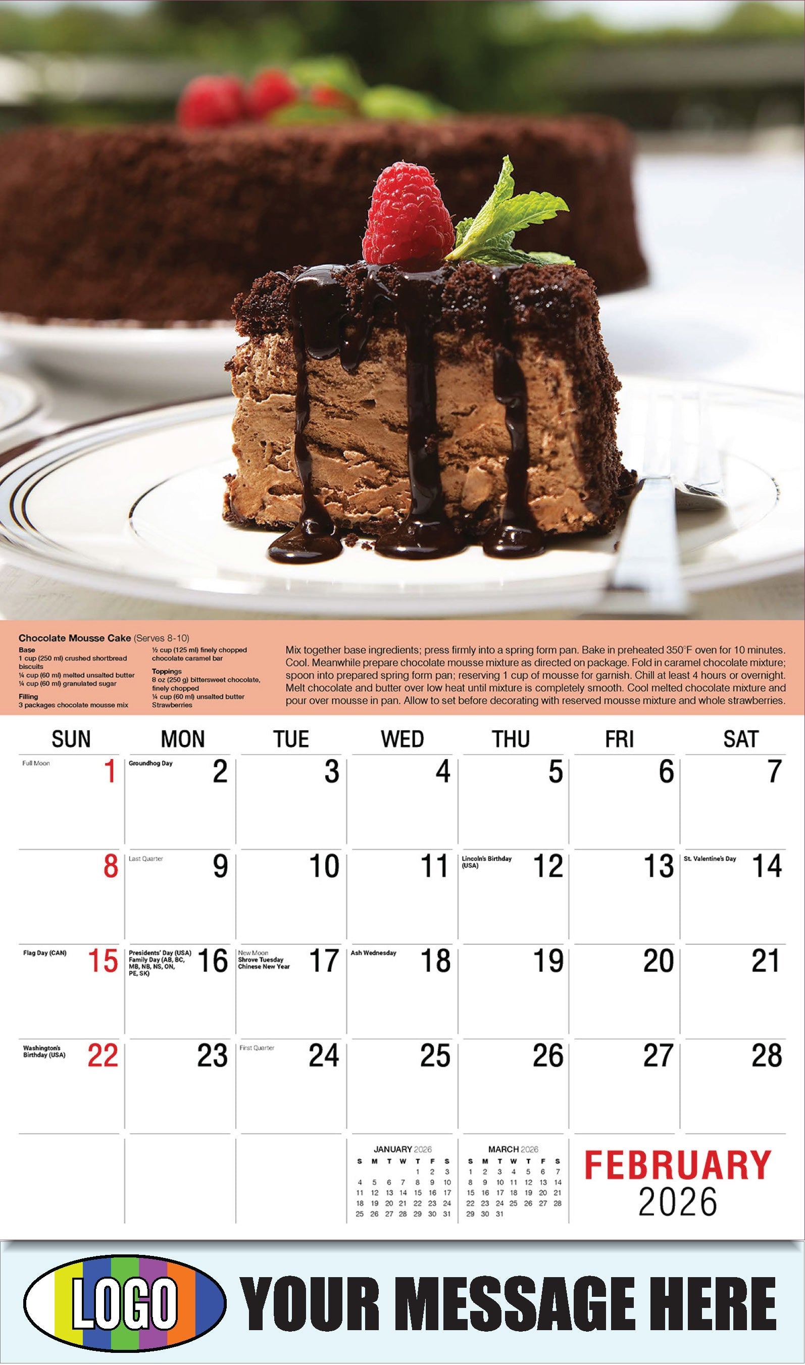 Chocolate Mousse Cake  - Recipe - 2026 Business Promotional Calendar - February