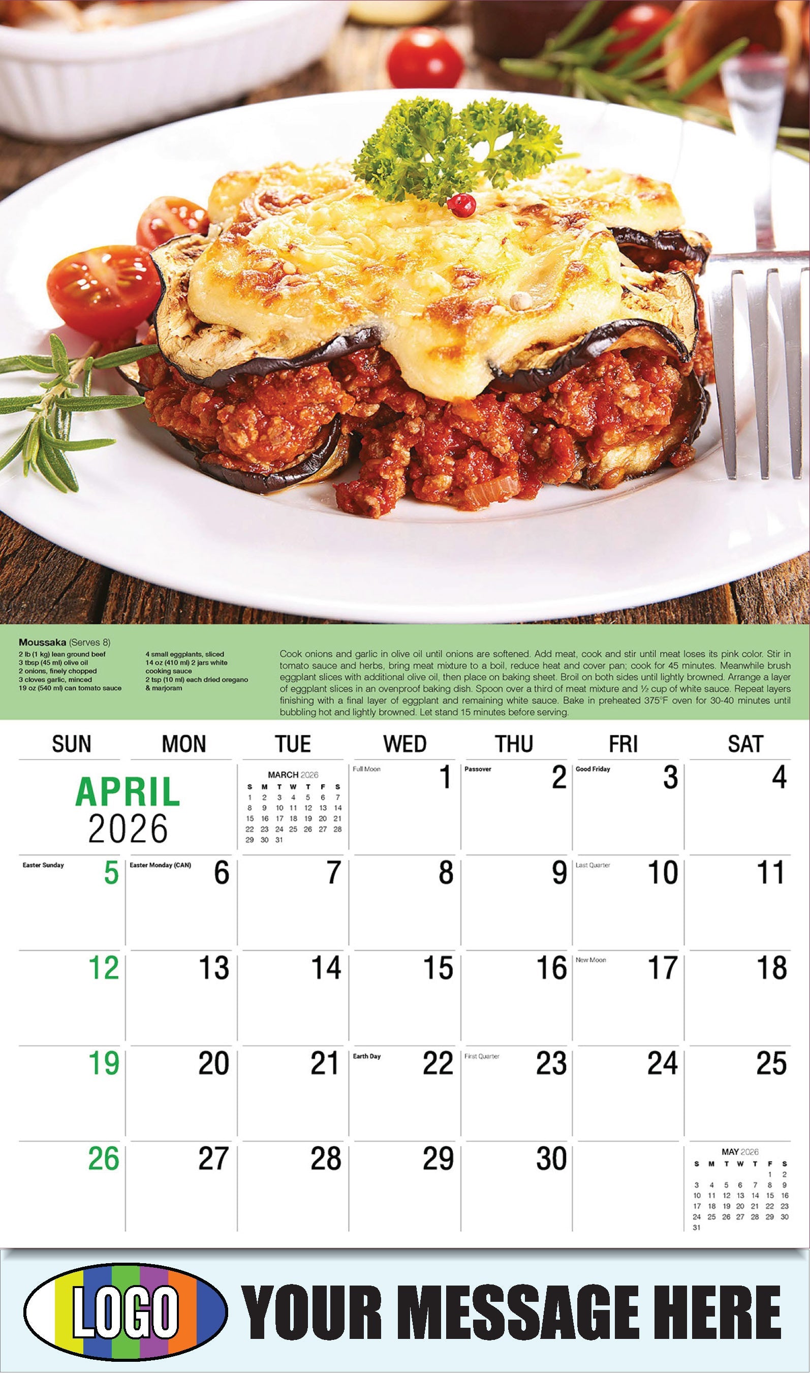 Moussaka  - Recipe - 2026 Business Advertising Calendar - April