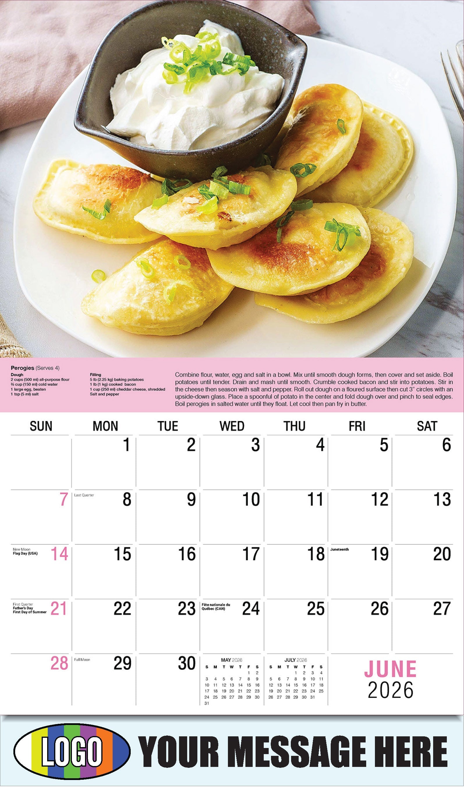 Perogies - Recipe - 2026 Business Advertising Calendar - June