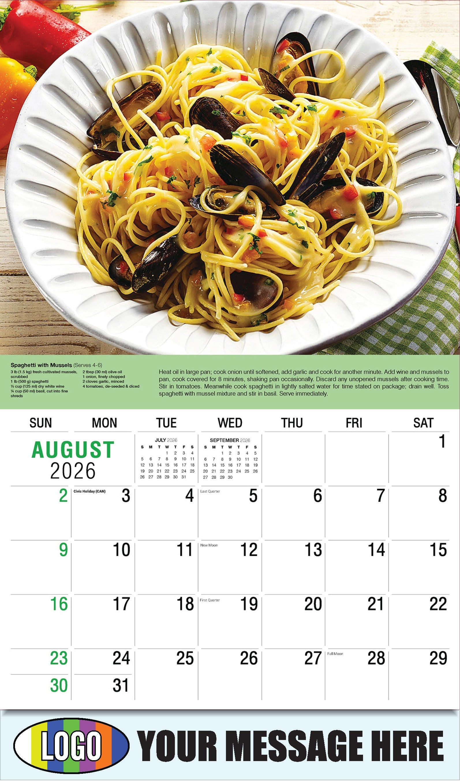 Spaghetti with Mussels - Recipe - 2026 Business Promo Calendar - August