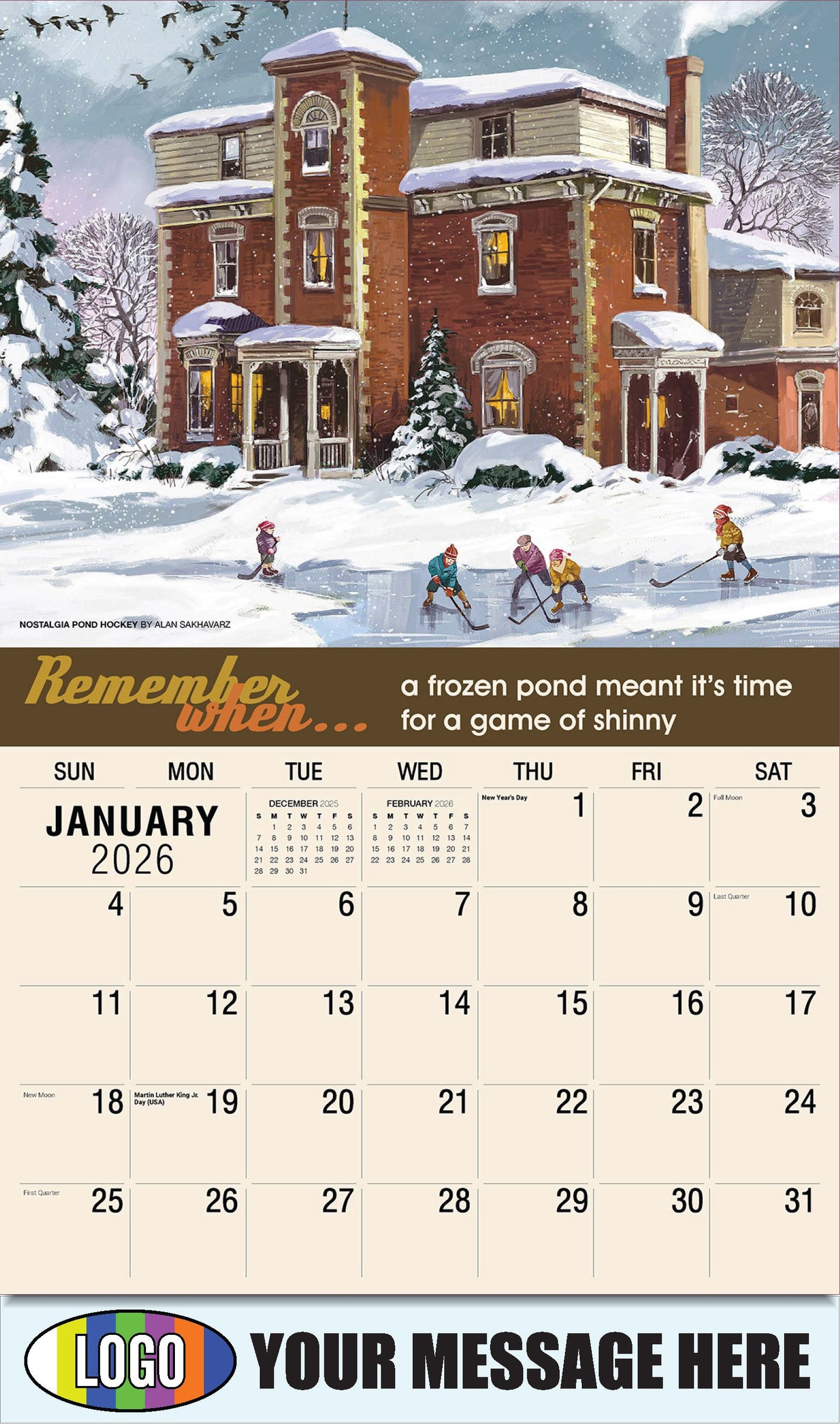 2026 Business Promotional Calendar - Remember When - Nostalgia Pond Hockey by Alan Sakhavarz - January