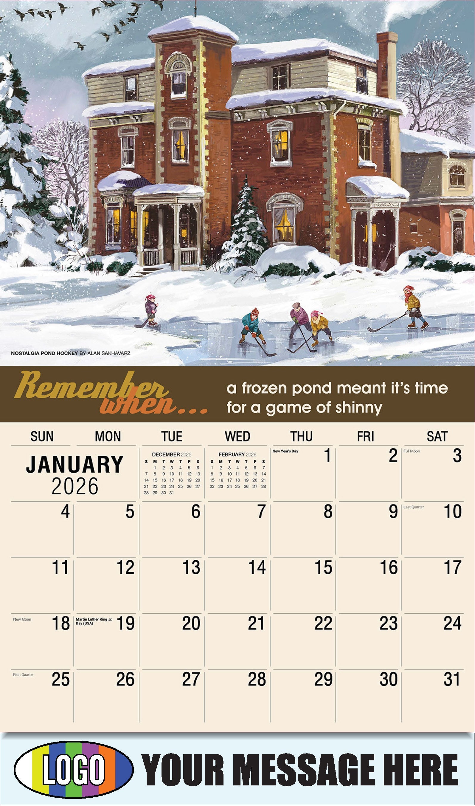 2026 Business Promotional Calendar - Remember When - Nostalgia Pond Hockey by Alan Sakhavarz - January