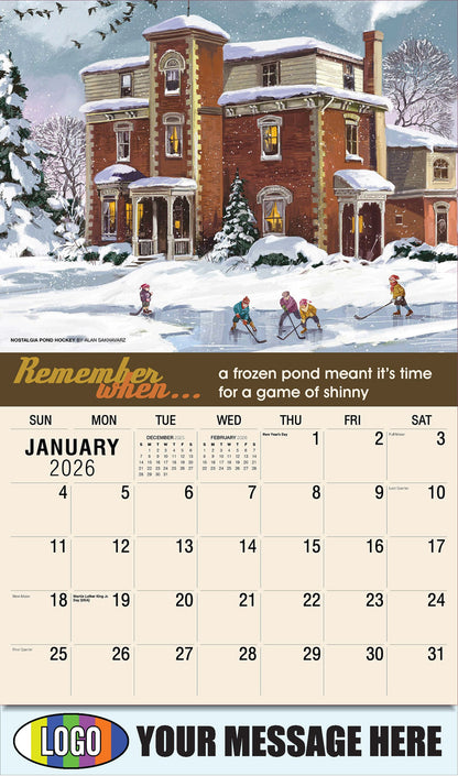 2026 Business Promotional Calendar - Remember When - Nostalgia Pond Hockey by Alan Sakhavarz - January