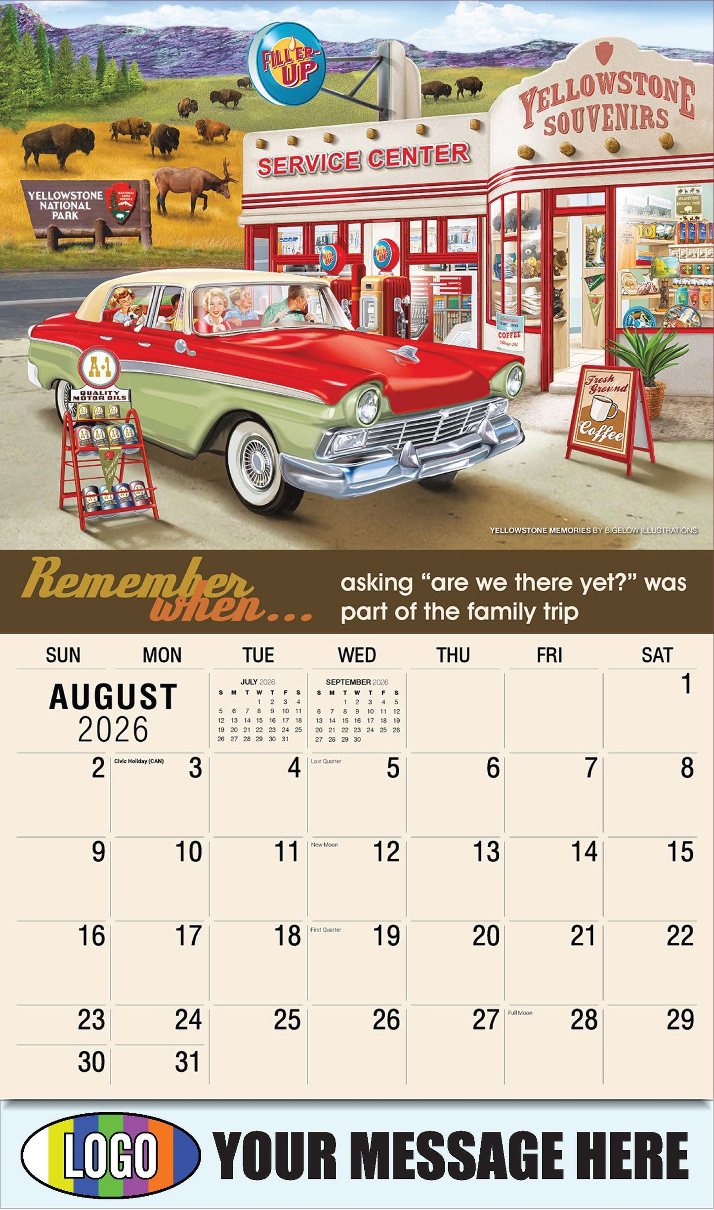 2026 Business Promo Calendar - Remember When - Yellowstone Memories by Bigelow Illustrations - August