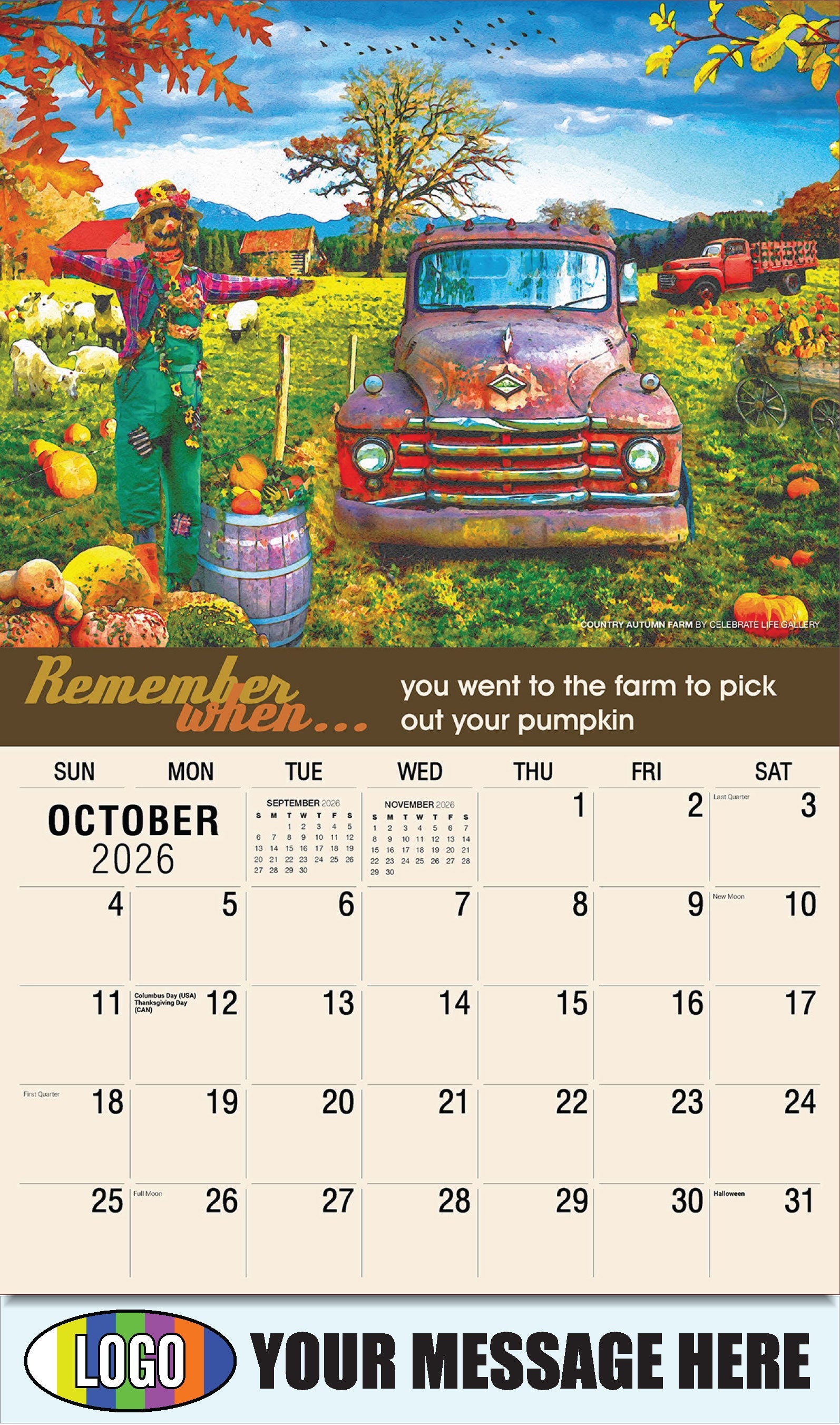 2026 Business Promotion Calendar - Remember When - Country Autumn Farm by Celebrate Life Gallery - October
