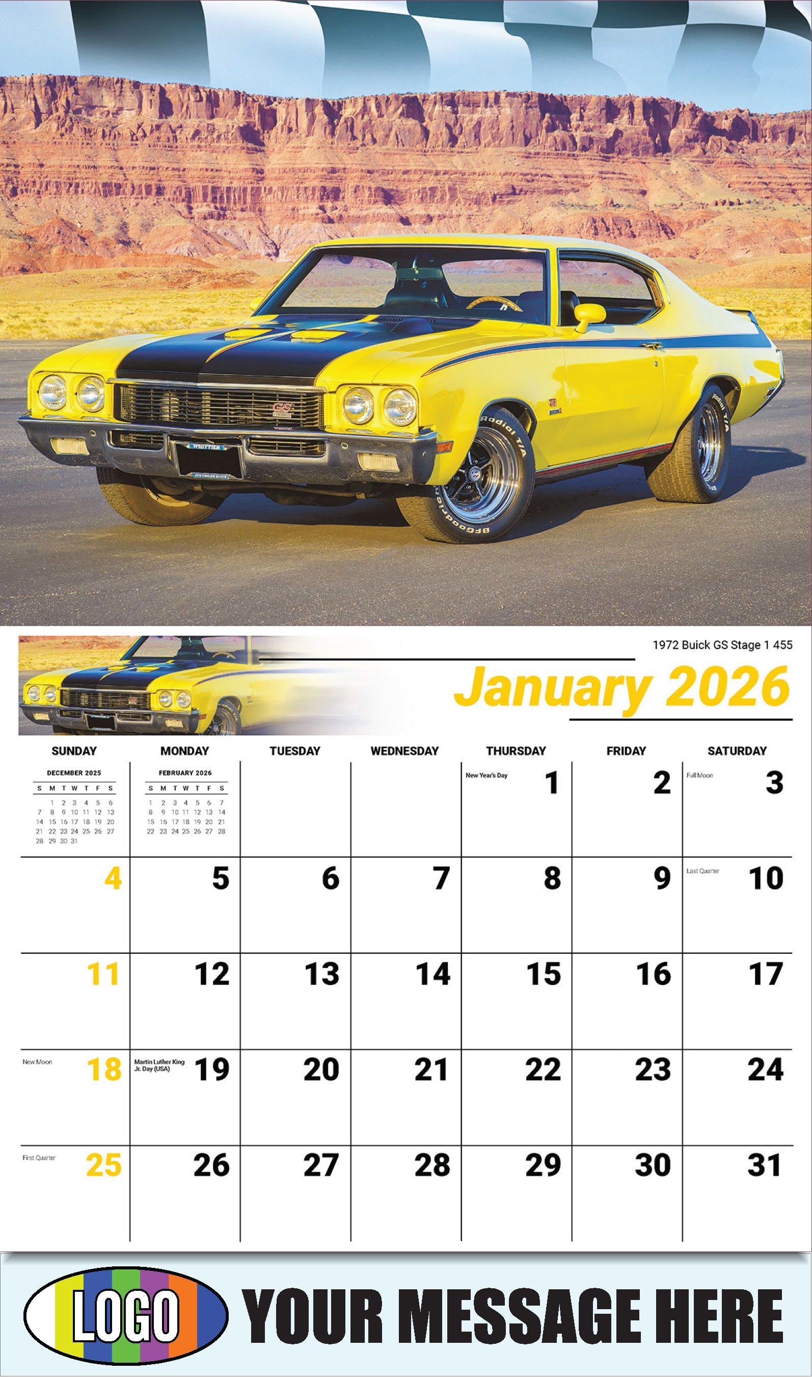 2026 Business Promotional Calendar - Road Warriors - 1972 Buick GS Stage 1 455 - January