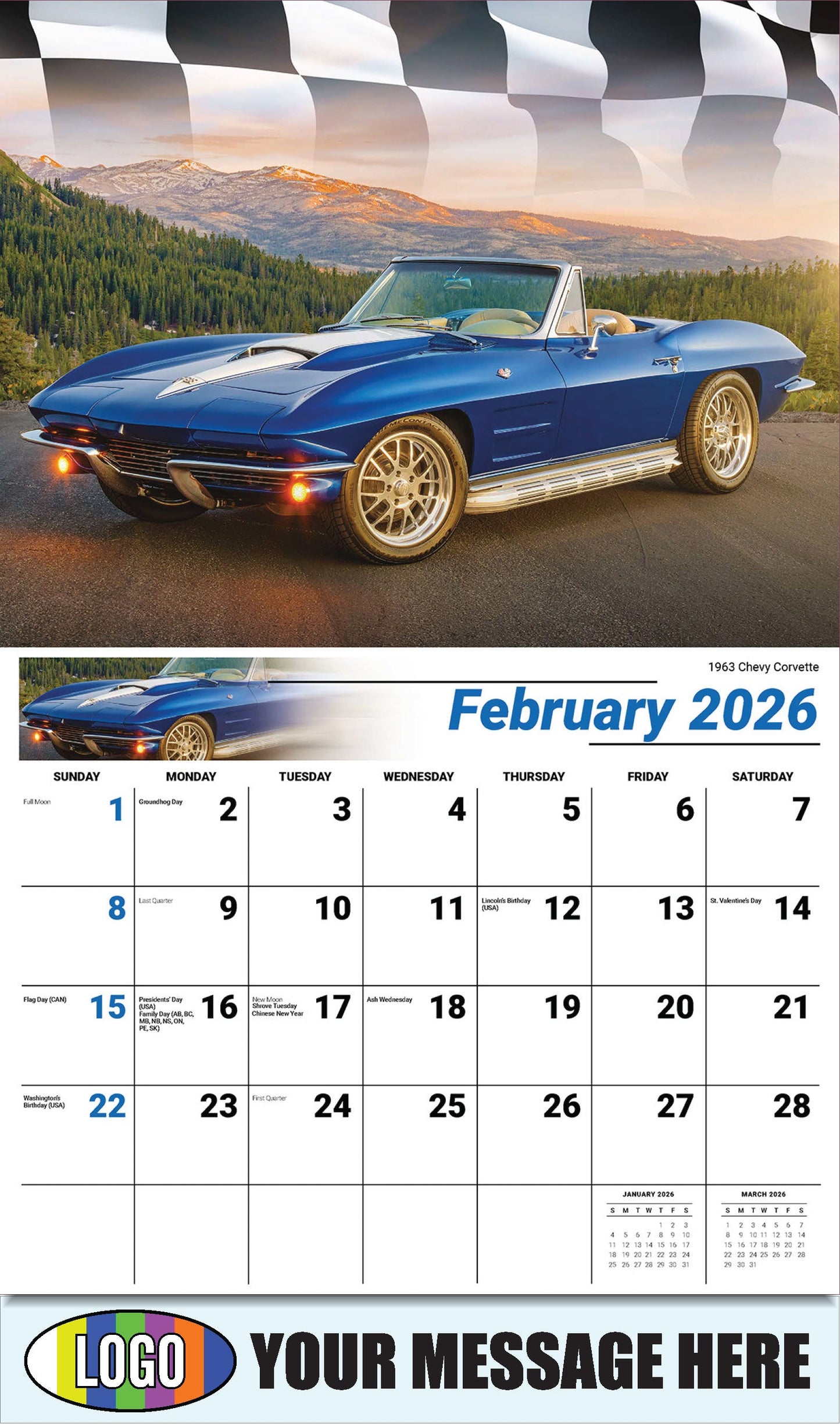 2026 Business Promotional Calendar - Road Warriors - 1963 Chevy Corvette - February