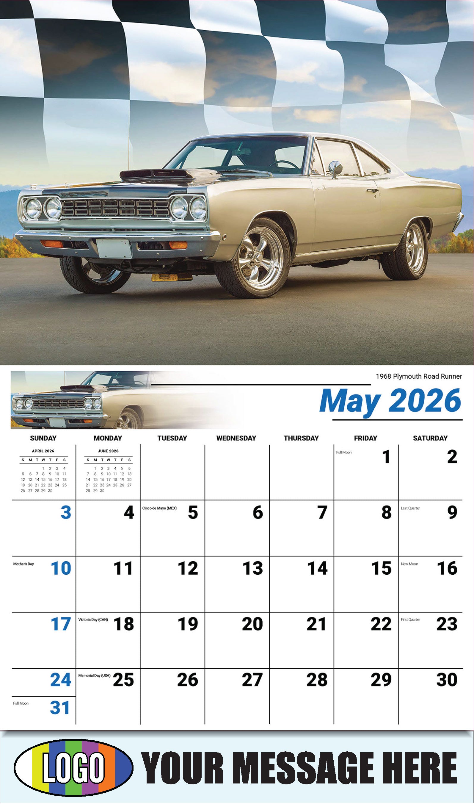 2026 Business Advertising Calendar - Road Warriors - 1968 Plymouth Road Runner - May