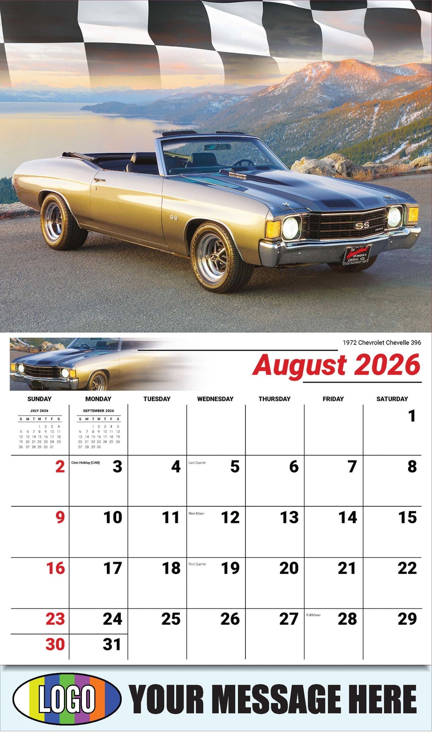 2026 Business Promo Calendar - Road Warriors - 1972 Chevrolet Chevelle 396 - August
