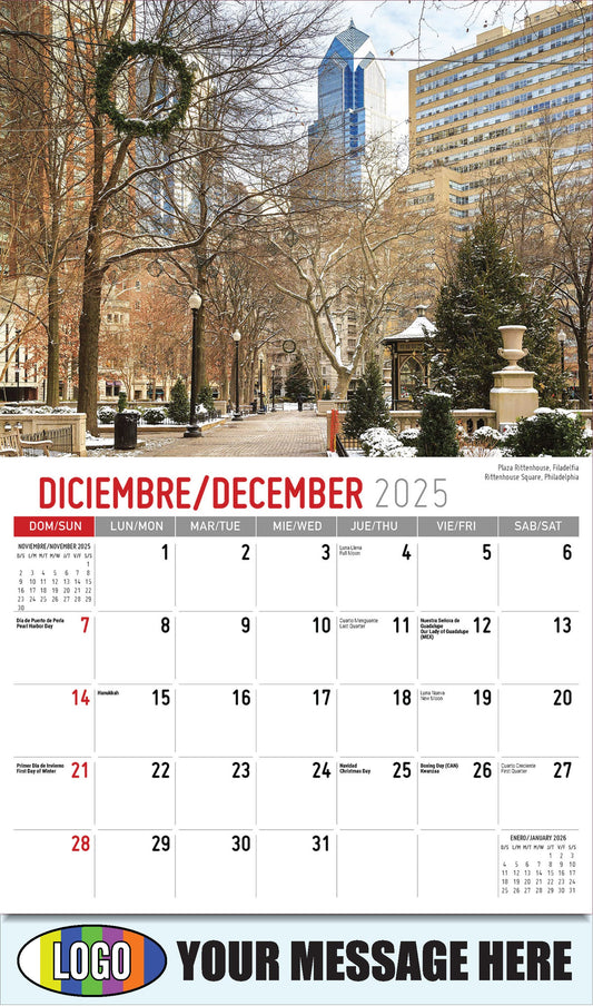 2026 Business Promotional Calendar - Scenes of America Bilingual - Plaza Rittenhouse, Filadelfia - December_a