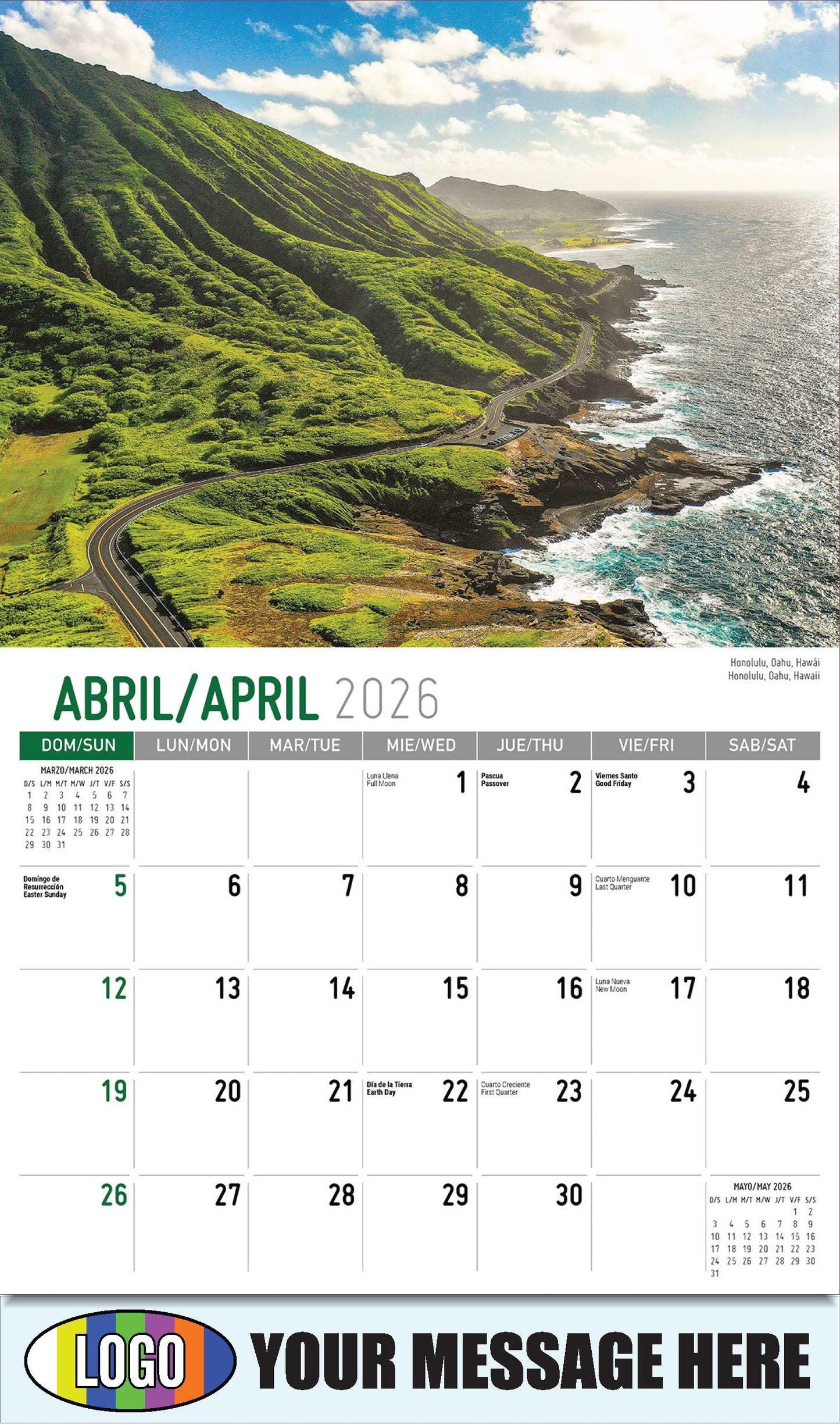 2026 Business Advertising Calendar - Scenes of America Bilingual - Honolulu, Oahu, Hawái
 - April