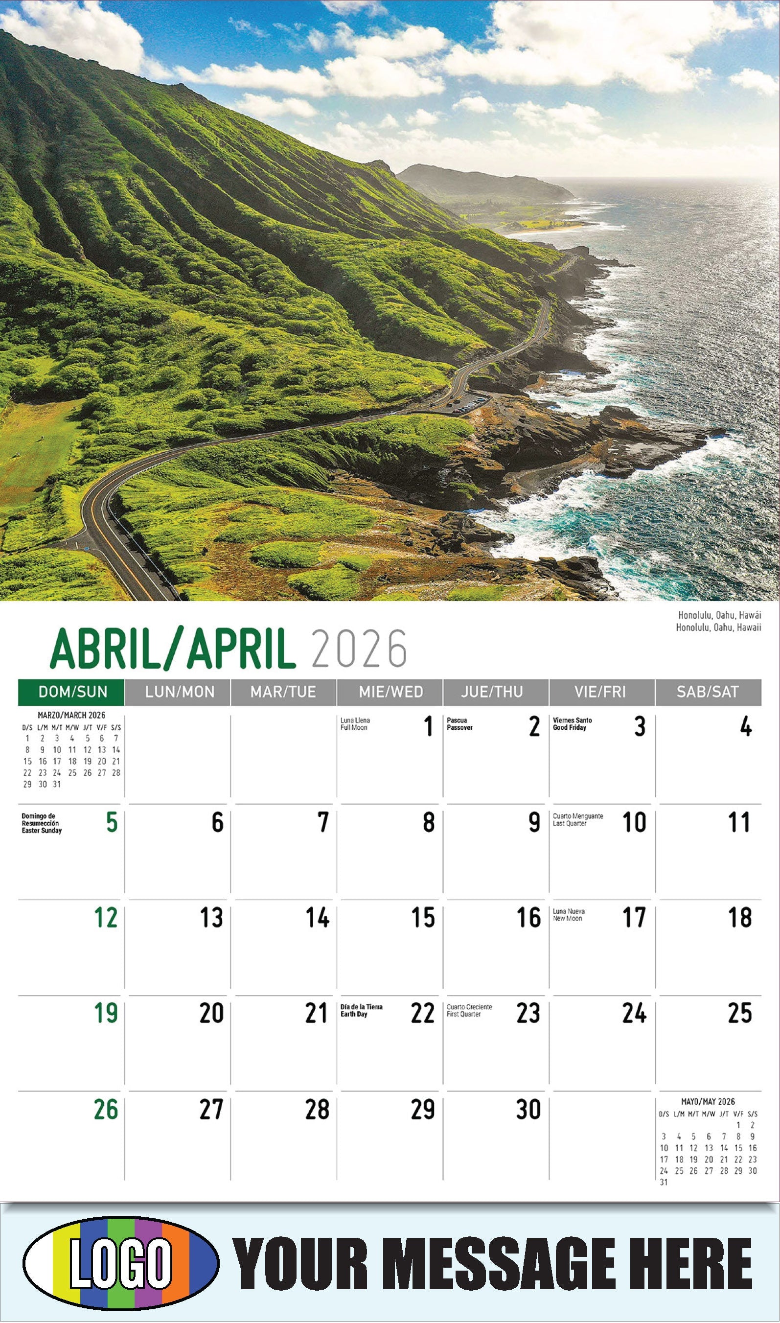 2026 Business Advertising Calendar - Scenes of America Bilingual - Honolulu, Oahu, Hawái
 - April