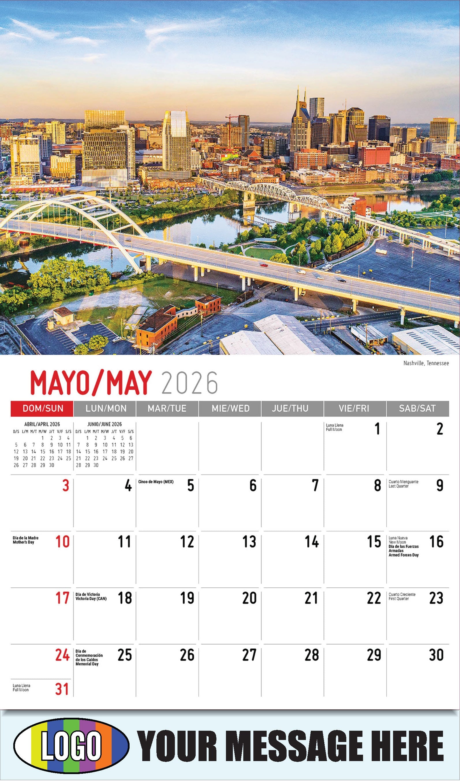 2026 Business Advertising Calendar - Scenes of America Bilingual - Nashville, Tennessee - May