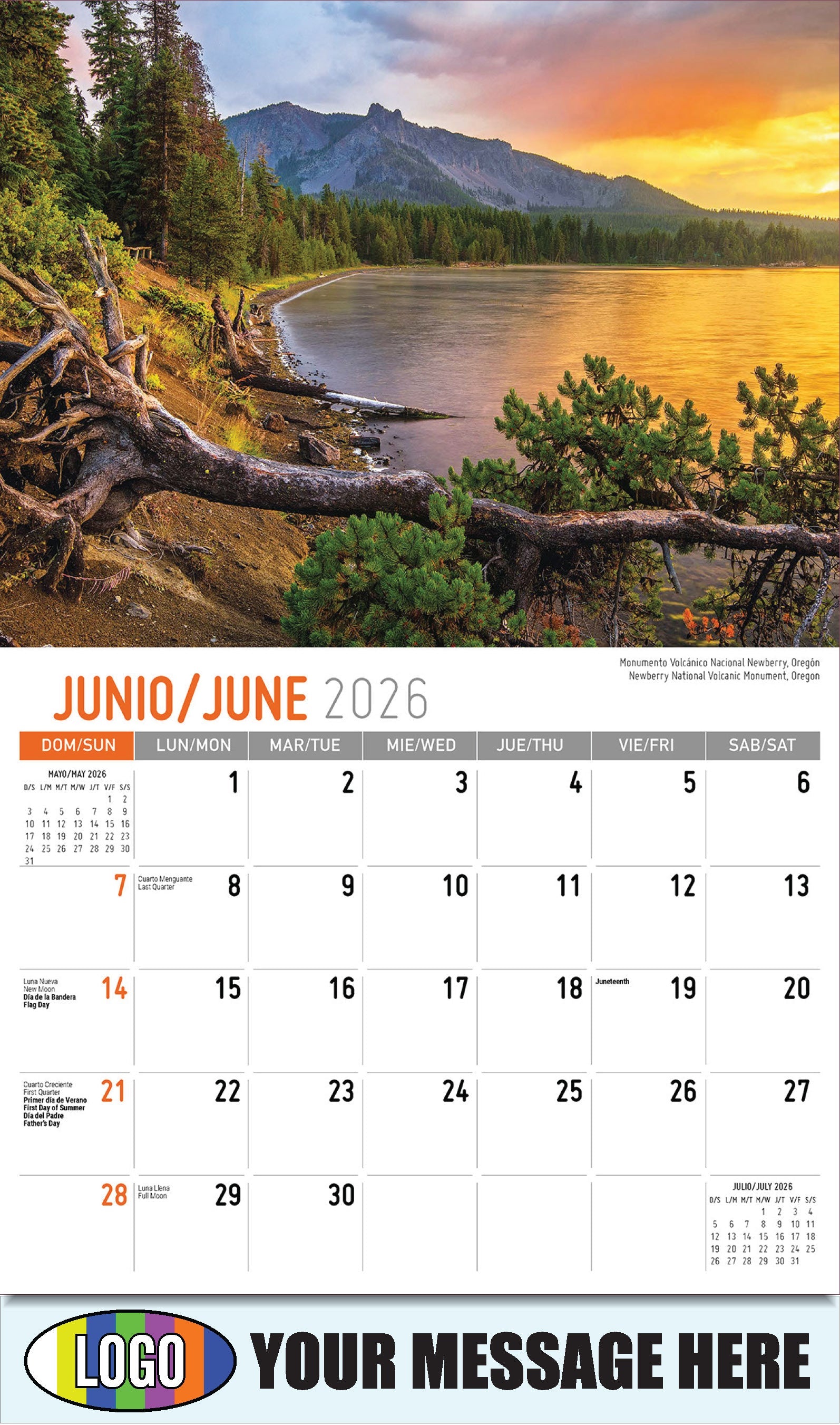 2026 Business Advertising Calendar - Scenes of America Bilingual - Monumento Volcánico Nacional Newberry, Oregón
 - June
