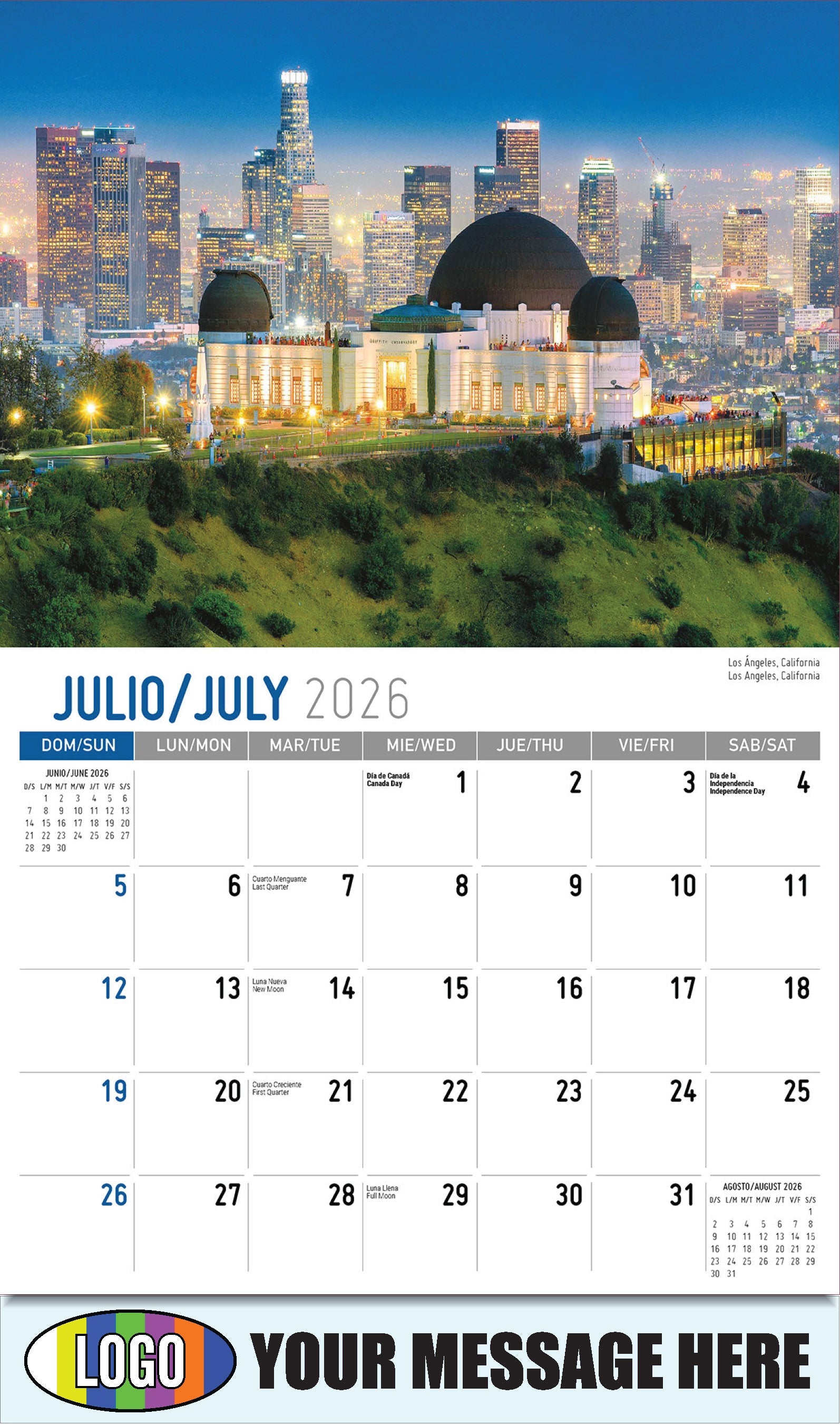 2026 Business Promo Calendar - Scenes of America Bilingual - Los Ángeles, California
 - July