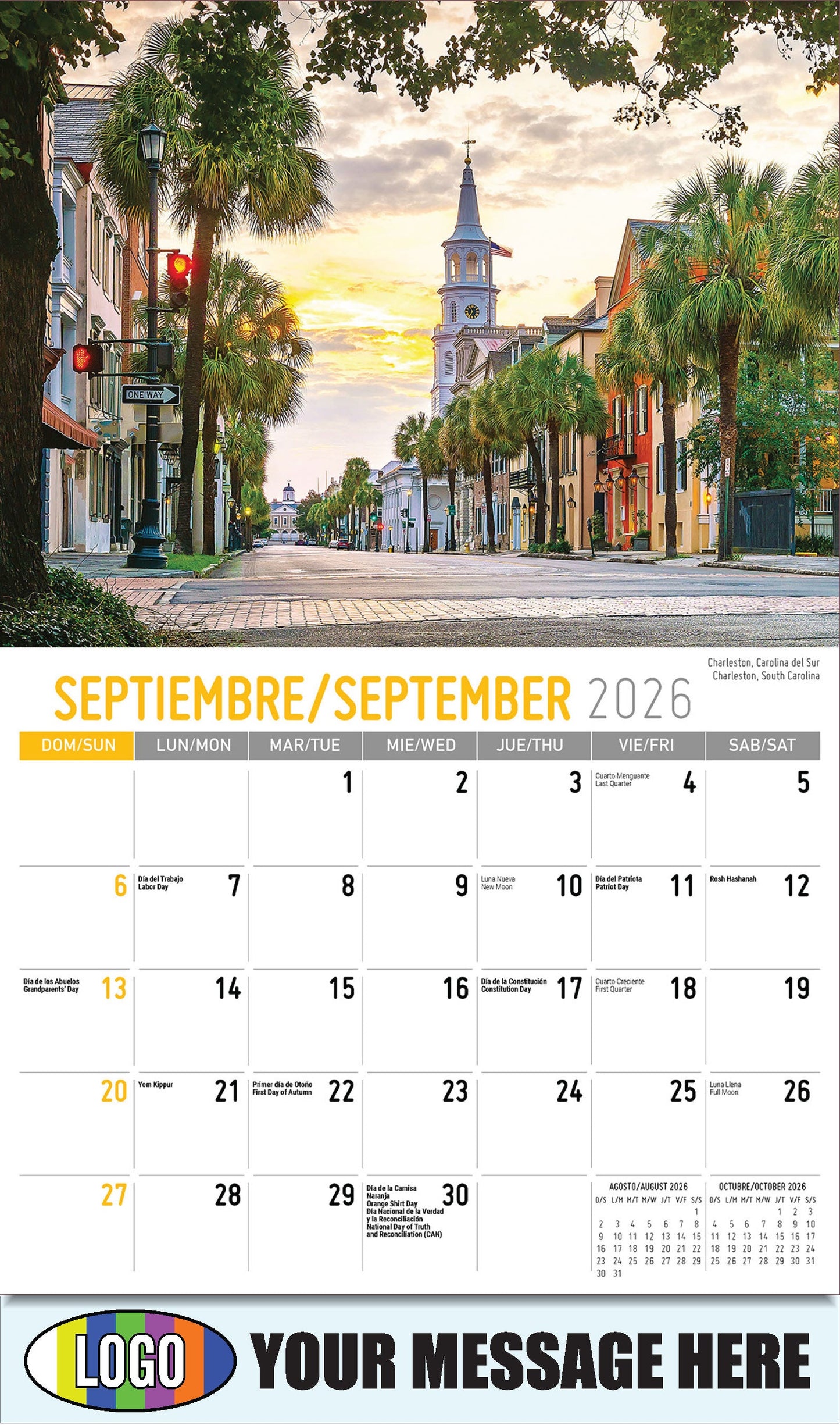 2026 Business Promo Calendar - Scenes of America Bilingual - Charleston, Carolina del Sur
 - September