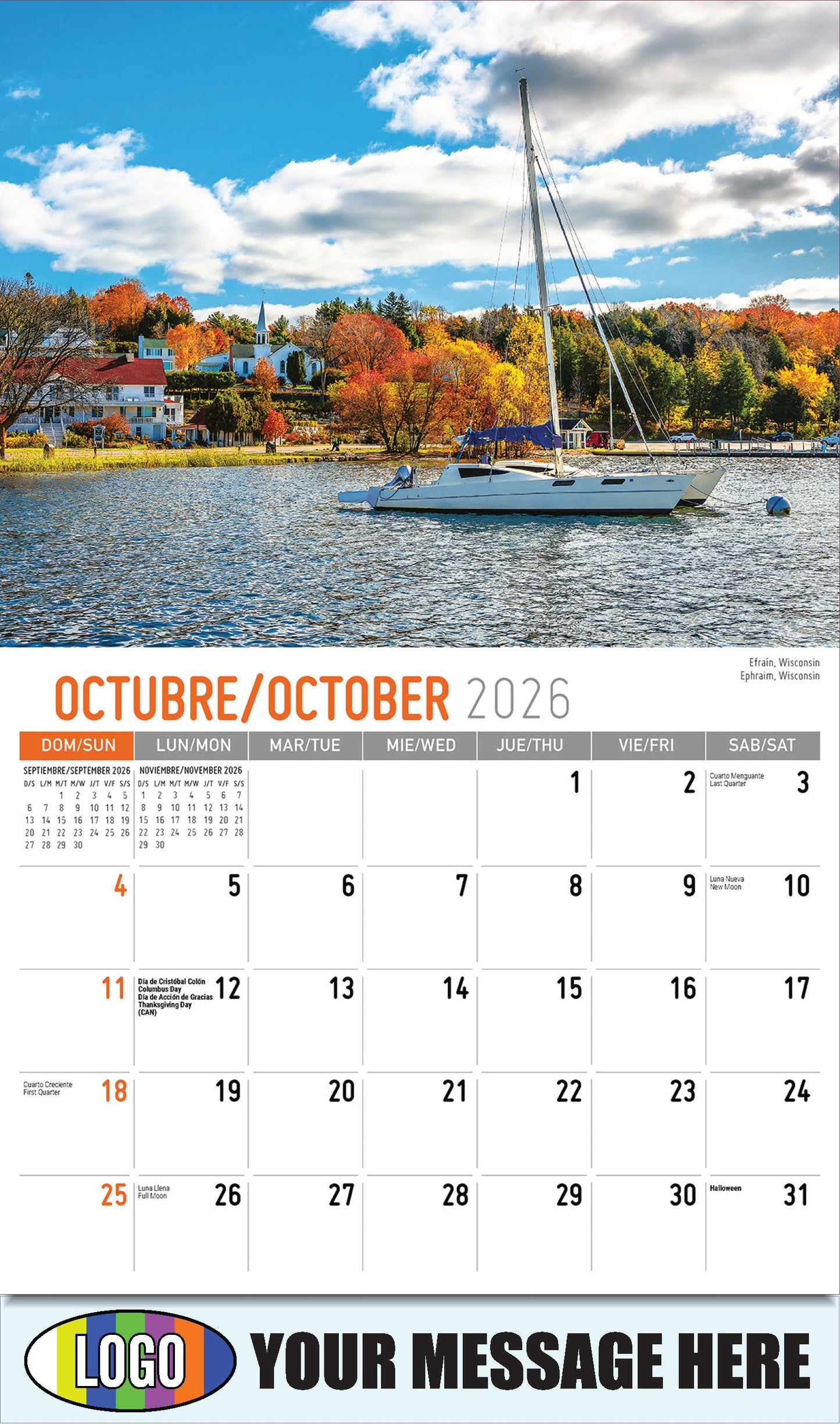 2026 Business Promotion Calendar - Scenes of America Bilingual - Efraín, Wisconsin
 - October