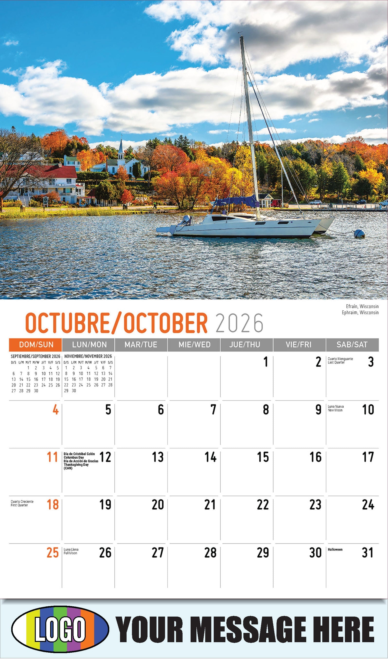 2026 Business Promotion Calendar - Scenes of America Bilingual - Efraín, Wisconsin
 - October