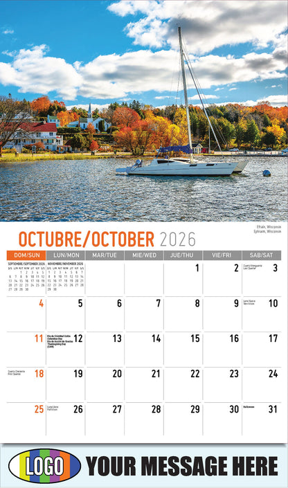 2026 Business Promotion Calendar - Scenes of America Bilingual - Efraín, Wisconsin
 - October