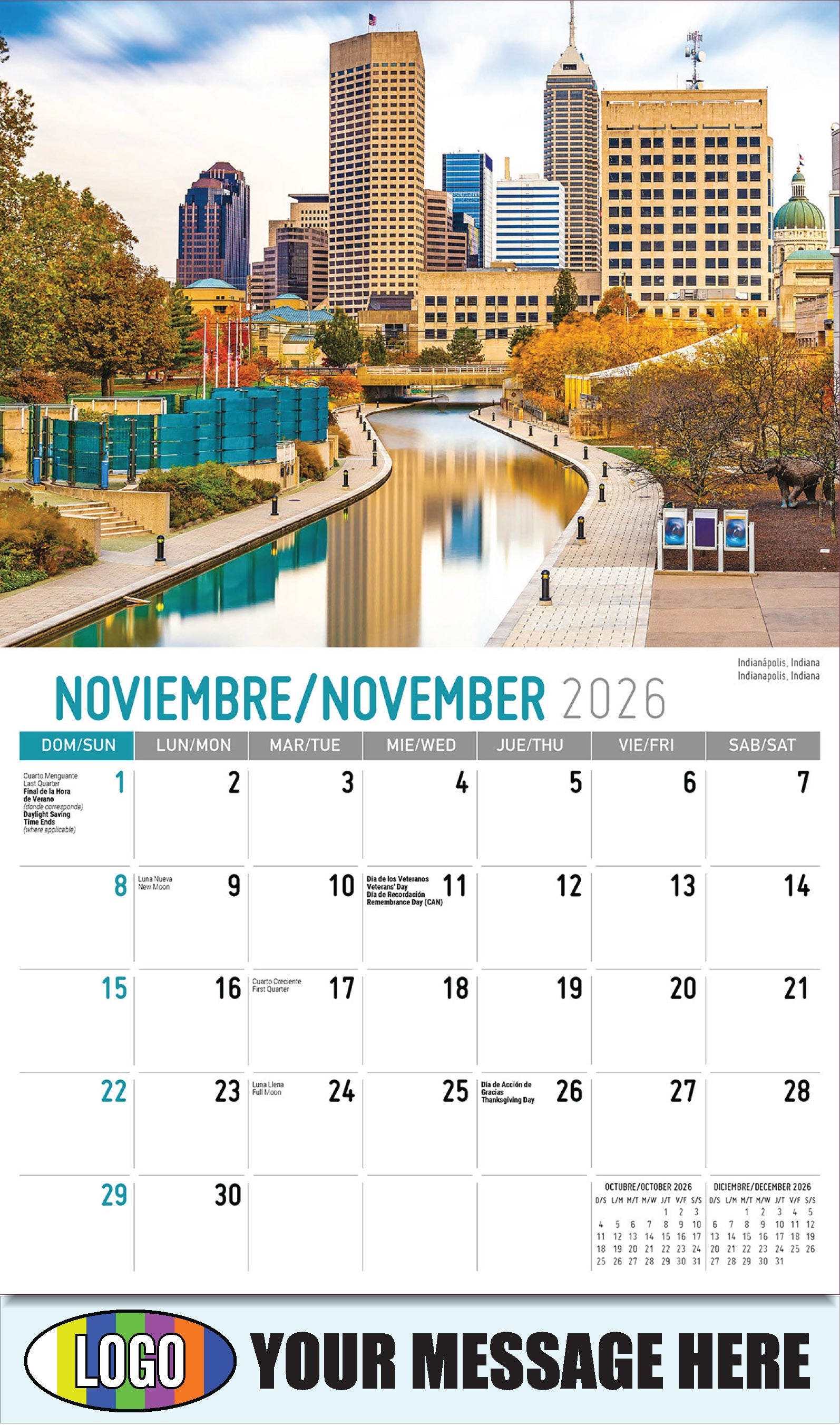 2026 Business Promotion Calendar - Scenes of America Bilingual - Indianápolis, Indiana - November