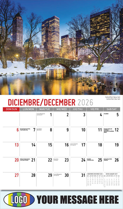 2026 Business Promotion Calendar - Scenes of America Bilingual - Central Park, Nueva York - December