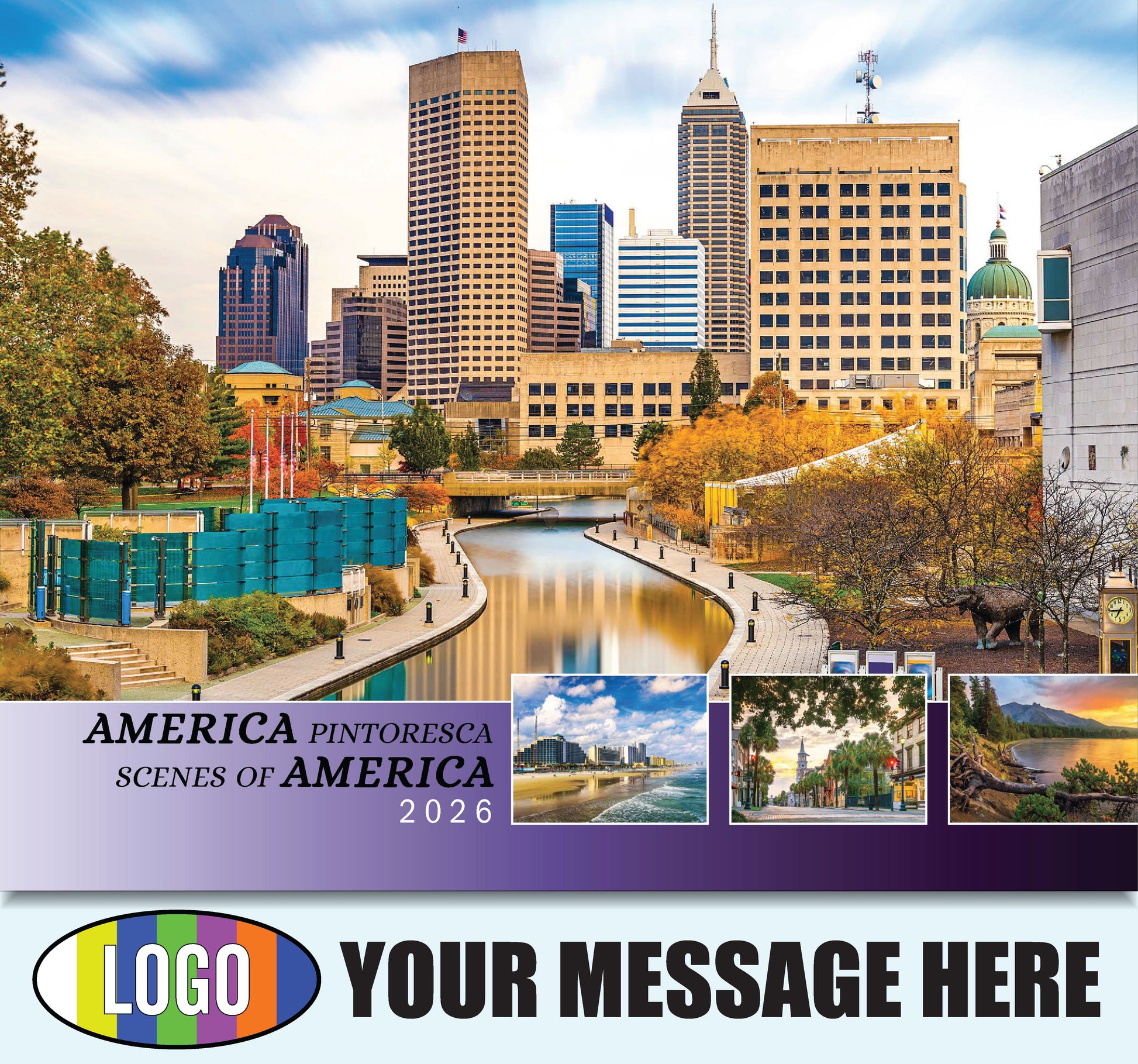2026 Business Advertising Calendar - Scenes of America Bilingual - Printed with your Logo, Name and message