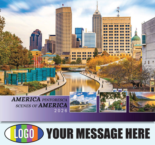 2026 Business Advertising Calendar - Scenes of America Bilingual - Printed with your Logo, Name and message