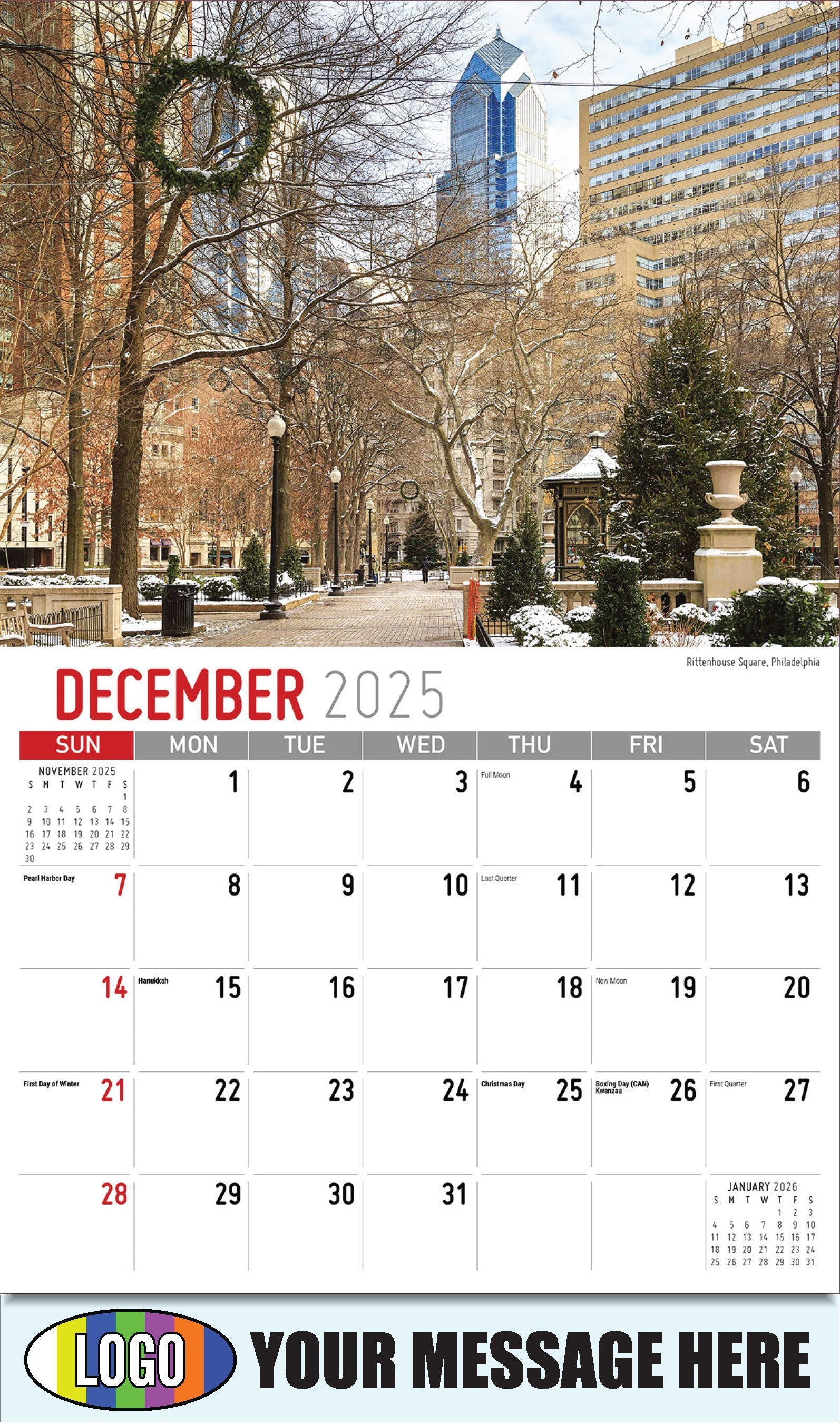 2026 Business Promotional Calendar - Scenes of America - 
Rittenhouse Square, Philadelphia - December_a
