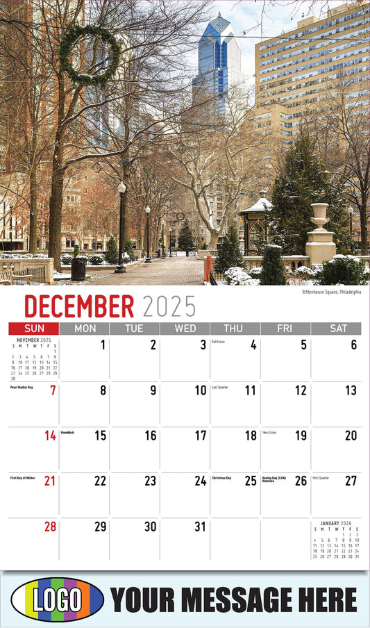 2026 Business Promotional Calendar - Scenes of America - 
Rittenhouse Square, Philadelphia - December_a