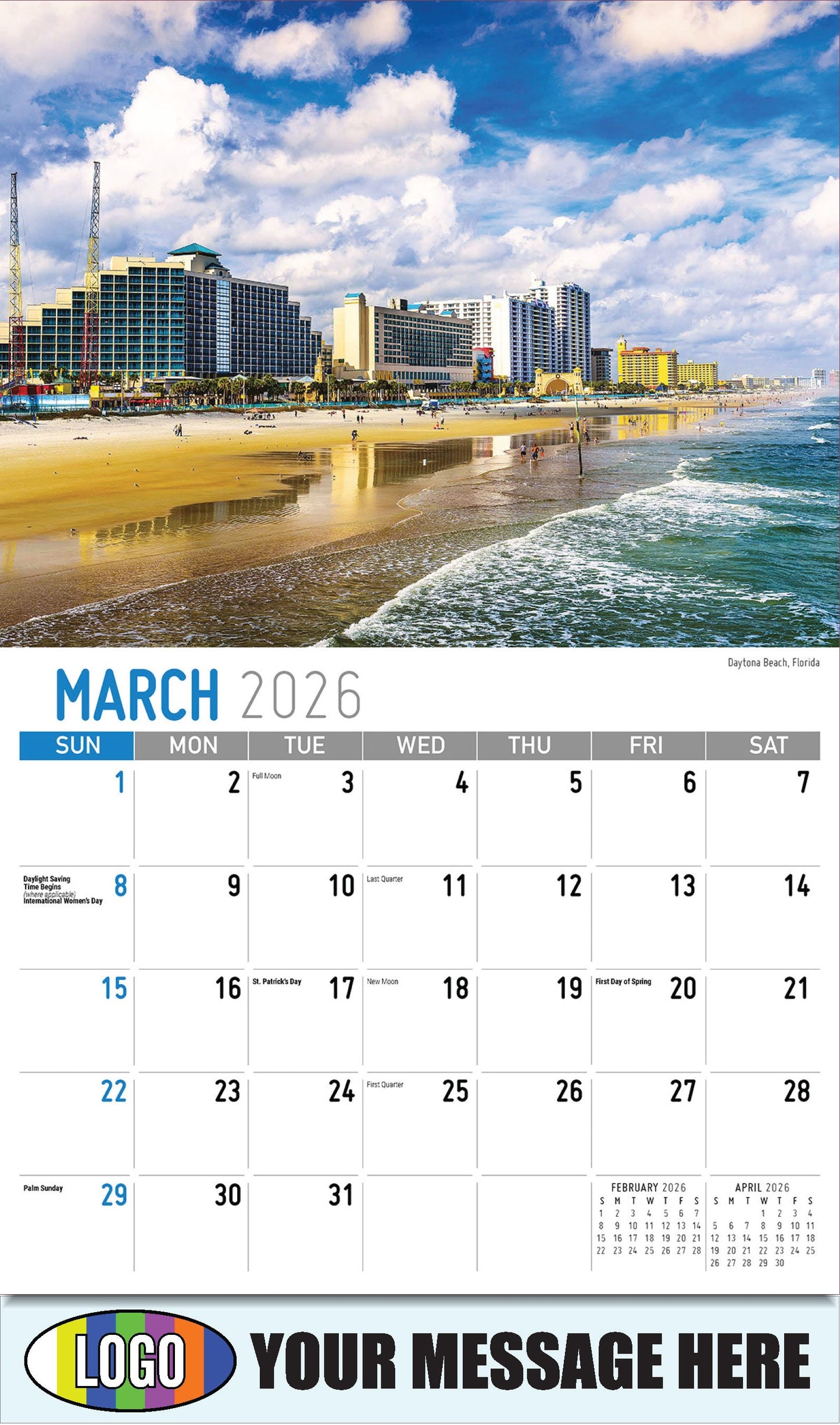 2026 Business Promotional Calendar - Scenes of America - Daytona Beach, Florida - March