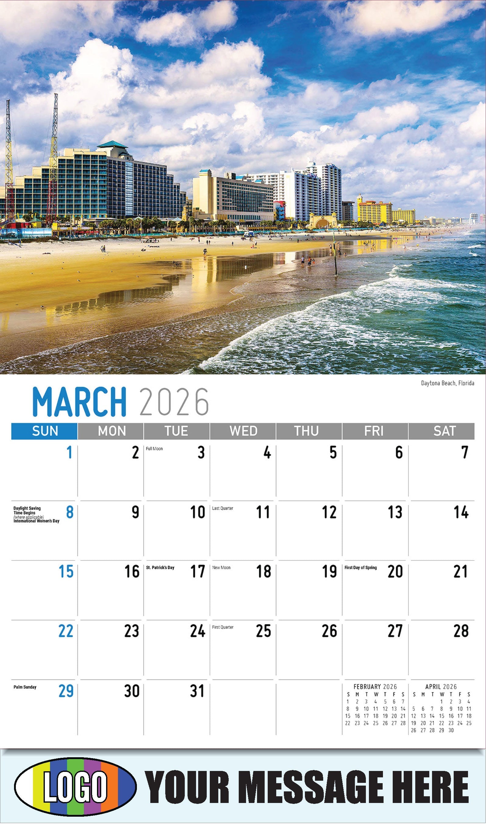 2026 Business Promotional Calendar - Scenes of America - Daytona Beach, Florida - March