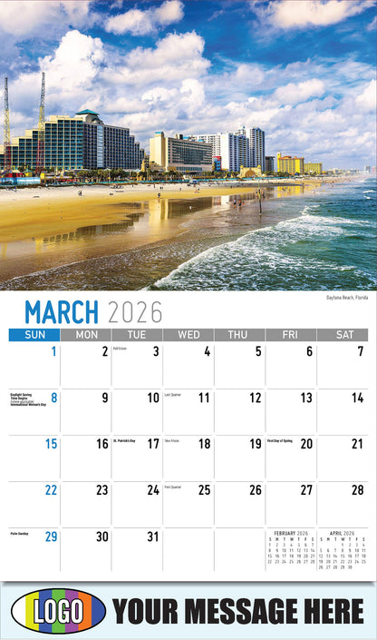2026 Business Promotional Calendar - Scenes of America - Daytona Beach, Florida - March