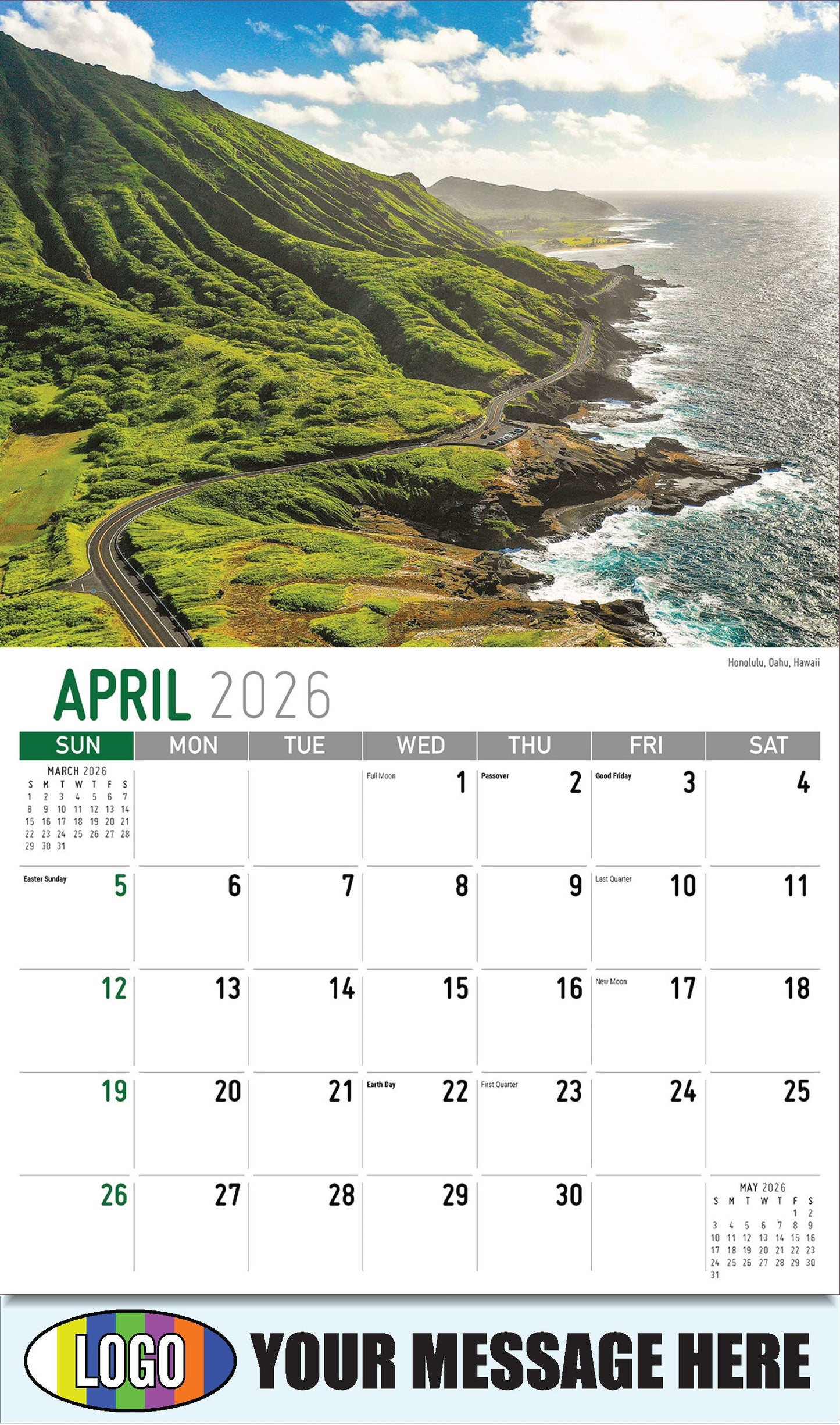 2026 Business Advertising Calendar - Scenes of America - Honolulu, Oahu, Hawaii - April