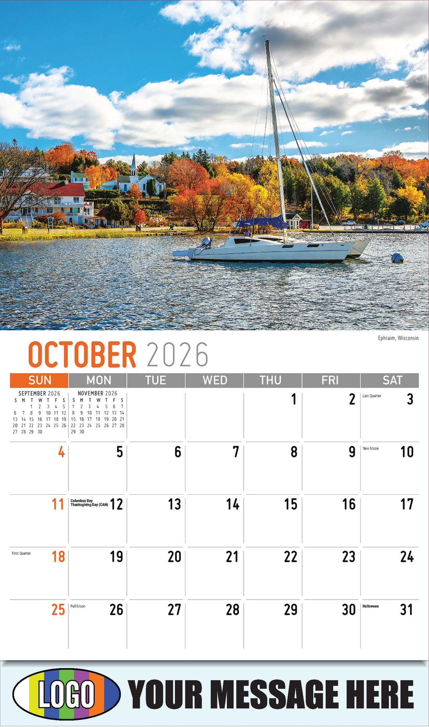 2026 Business Promotion Calendar - Scenes of America - Ephraim, Wisconsin - October