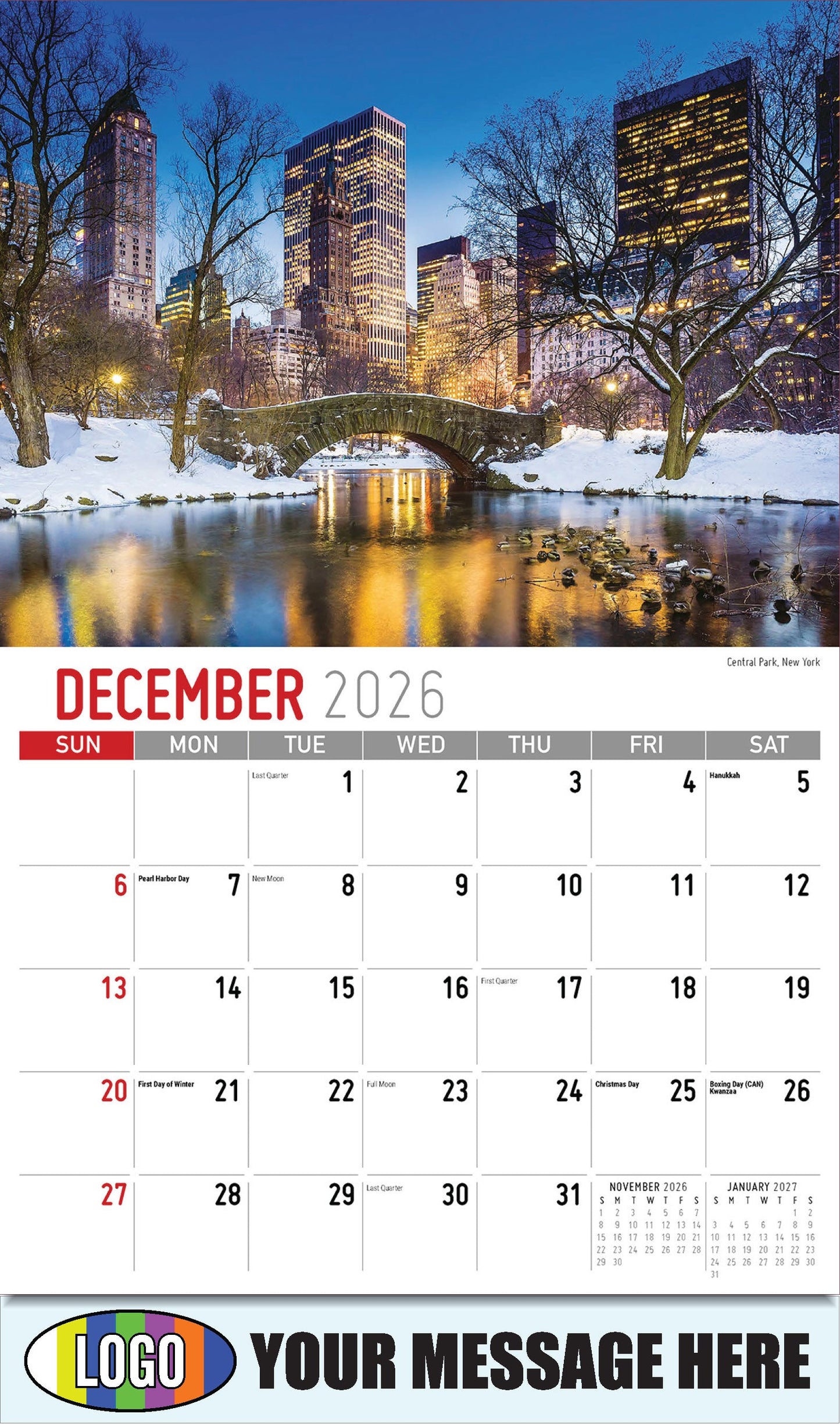 2026 Business Promotion Calendar - Scenes of America - Central Park, New York - December
