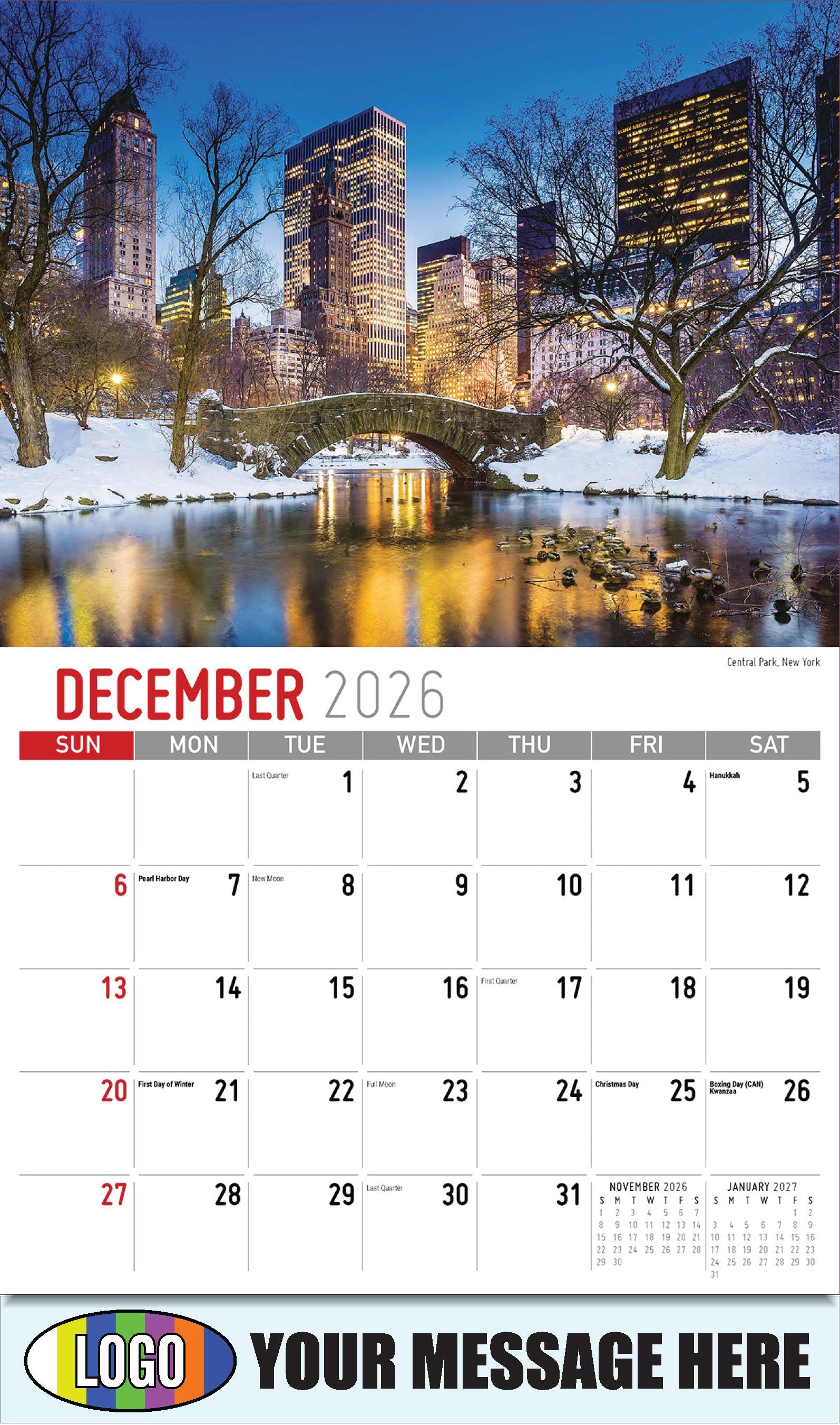 2026 Business Promotion Calendar - Scenes of America - Central Park, New York - December