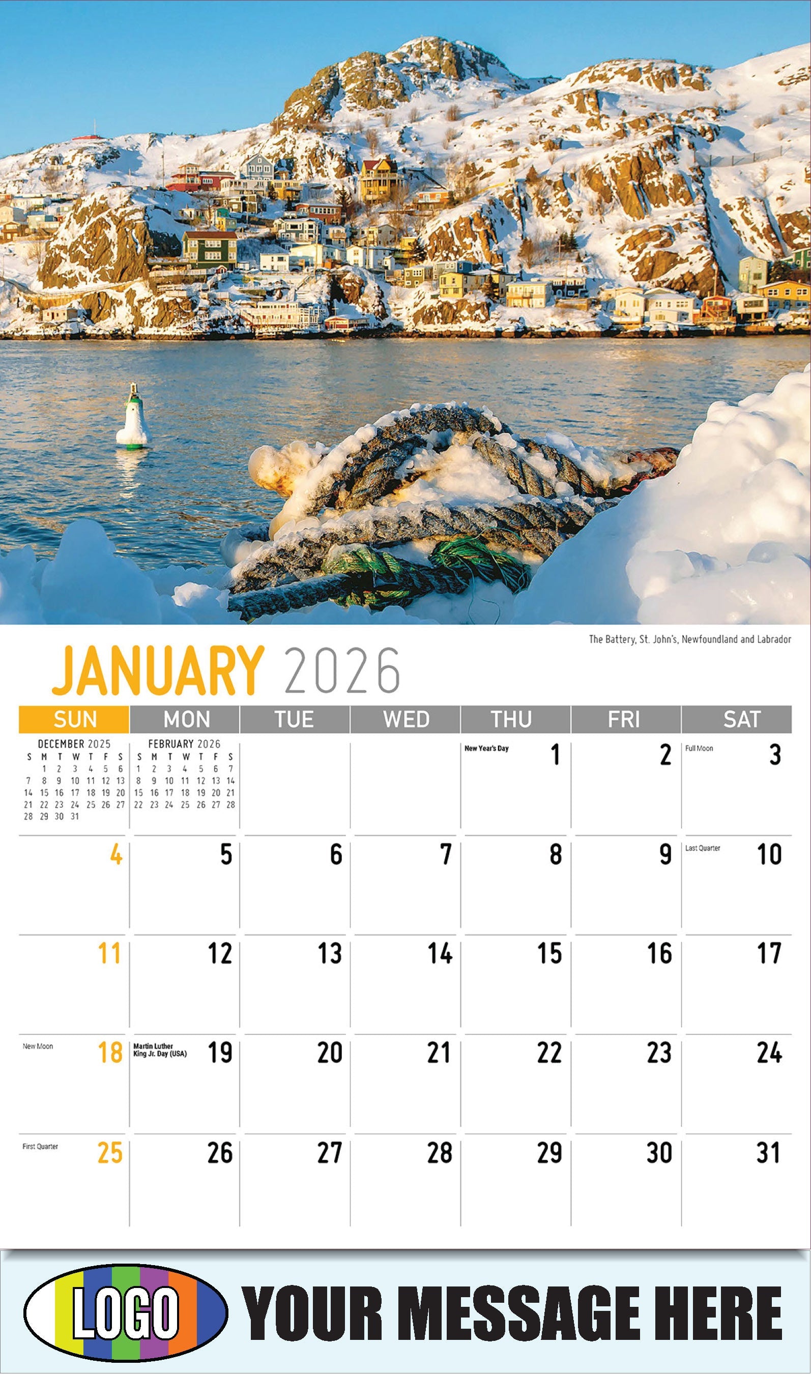 2026 Business Promotional Calendar - Atlantic Canada Scenic - The Battery, St. John’s, Newfoundland and Labrador - January